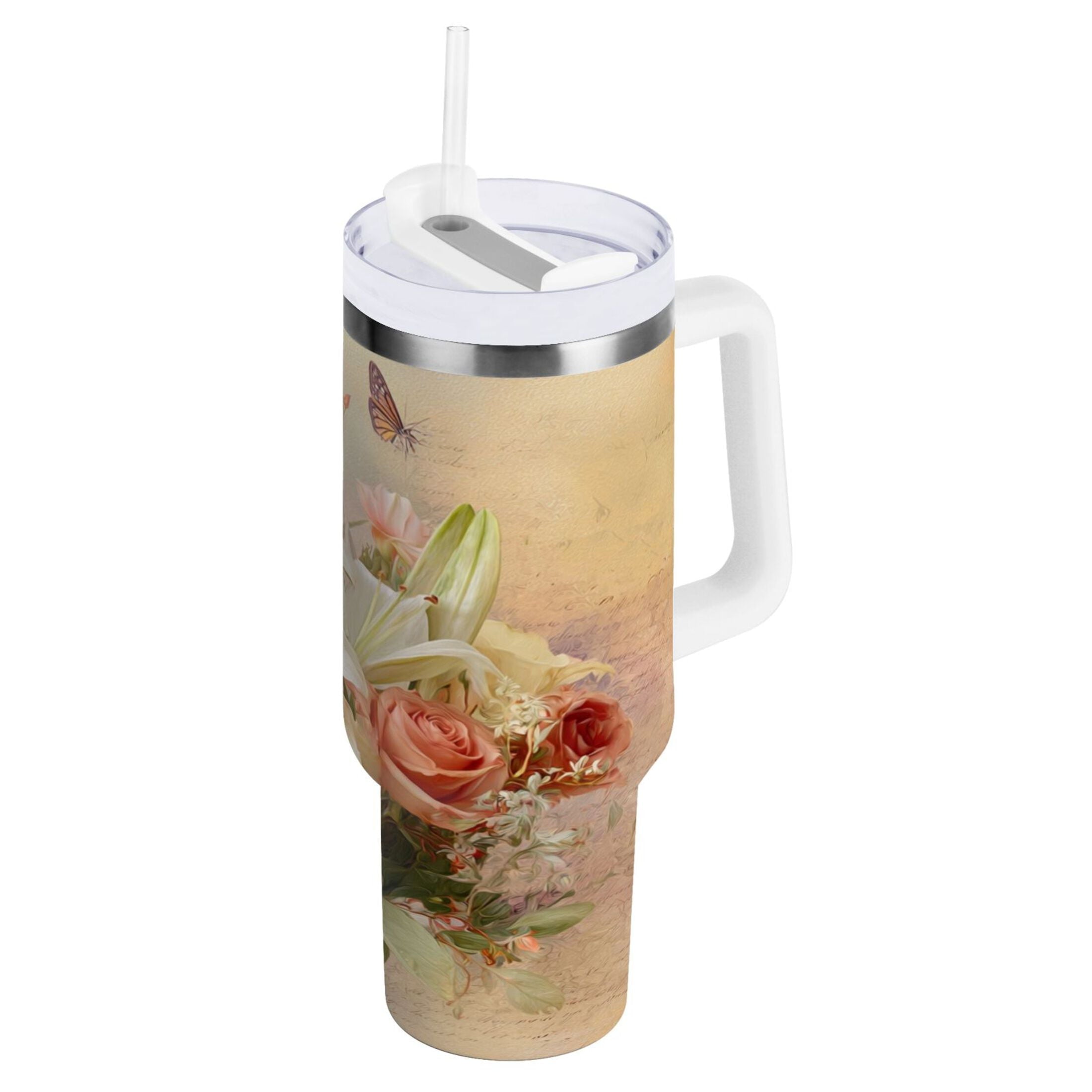 30 oz Insulated Stainless Steel Tumbler Double Wall Stainless Steel Tumbler with 2-Way Drinking Beautiful Floral Bouquet 6VPV