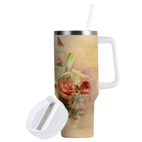 30 oz Insulated Stainless Steel Tumbler Double Wall Stainless Steel Tumbler with 2-Way Drinking Beautiful Floral Bouquet 6VPV