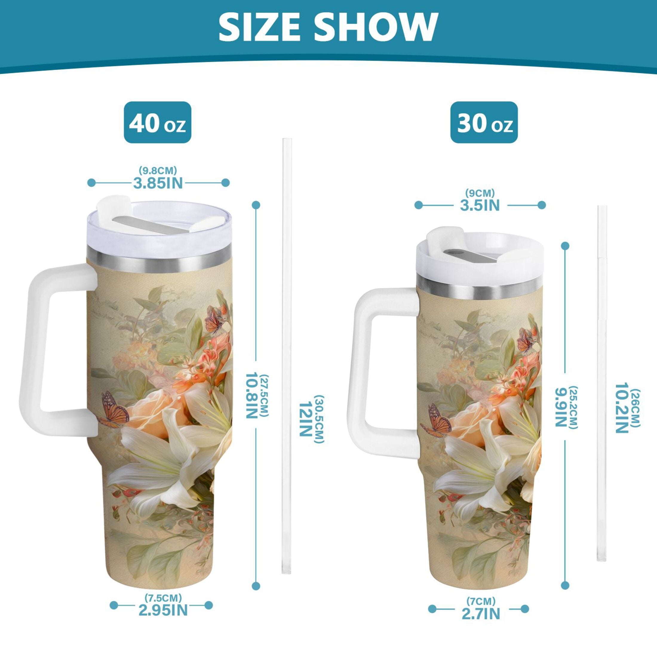 30 oz Insulated Stainless Steel Tumbler Double Wall Stainless Steel Tumbler with 2-Way Drinking Beautiful Floral Bouquet 6VPV