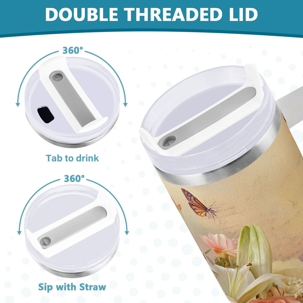 30 oz Insulated Stainless Steel Tumbler Double Wall Stainless Steel Tumbler with 2-Way Drinking Beautiful Floral Bouquet 6VPV