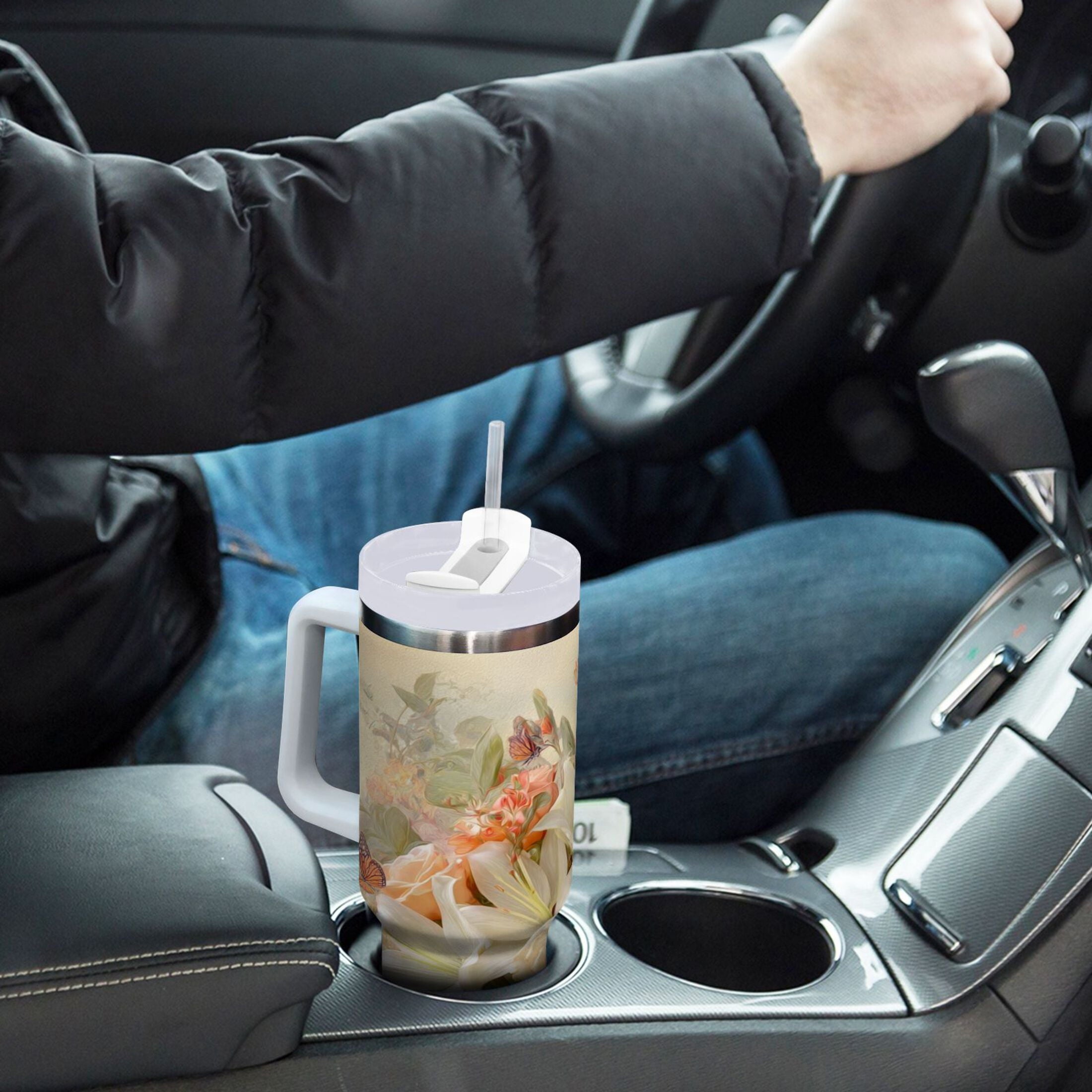 30 oz Insulated Stainless Steel Tumbler Double Wall Stainless Steel Tumbler with 2-Way Drinking Beautiful Floral Bouquet 6VPV