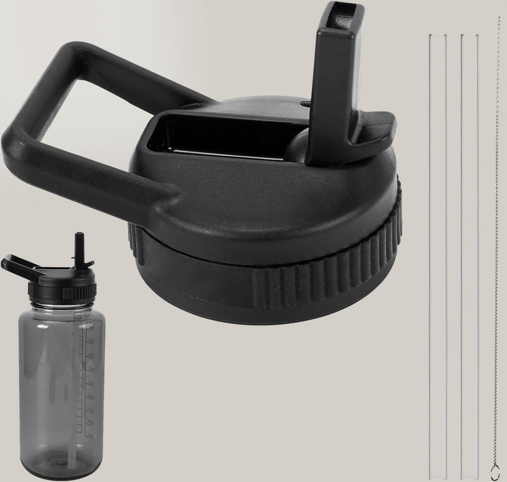 Straw Lid Compatible with Nalgene Water Bottles, BPA-Free Straws Lid with Handle for Nalgene Wide Mouth, Replacement Bottle Cap Accessories with Straws and Straw Brush FA2H