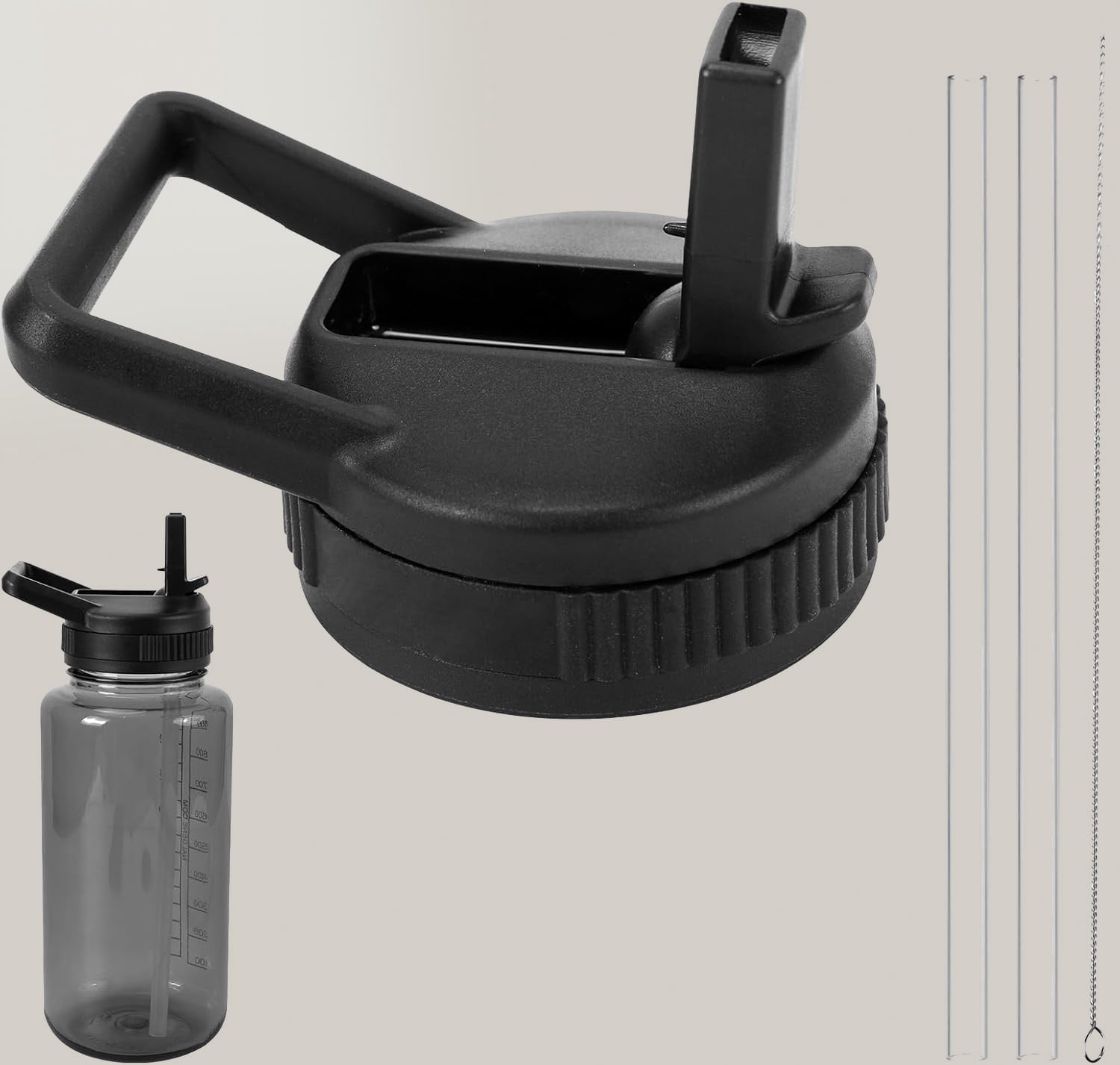 Straw Lid Compatible with Nalgene Water Bottles, BPA-Free Straws Lid with Handle for Nalgene Wide Mouth, Replacement Bottle Cap Accessories with Straws and Straw Brush FA2H