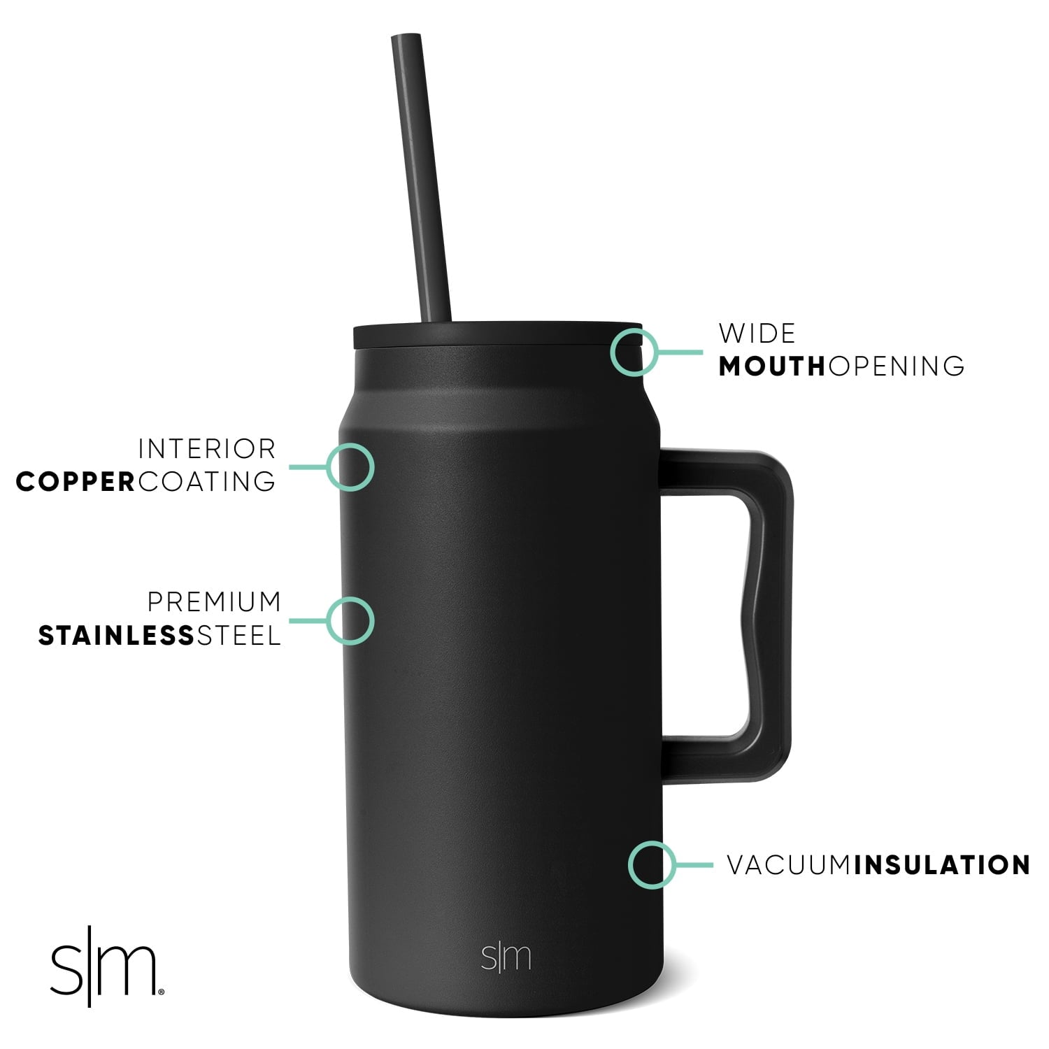 Simple Modern 50 fl oz Insulated Stainless Steel Trek Tumbler with Straw Lid | Midnight Black MJCE