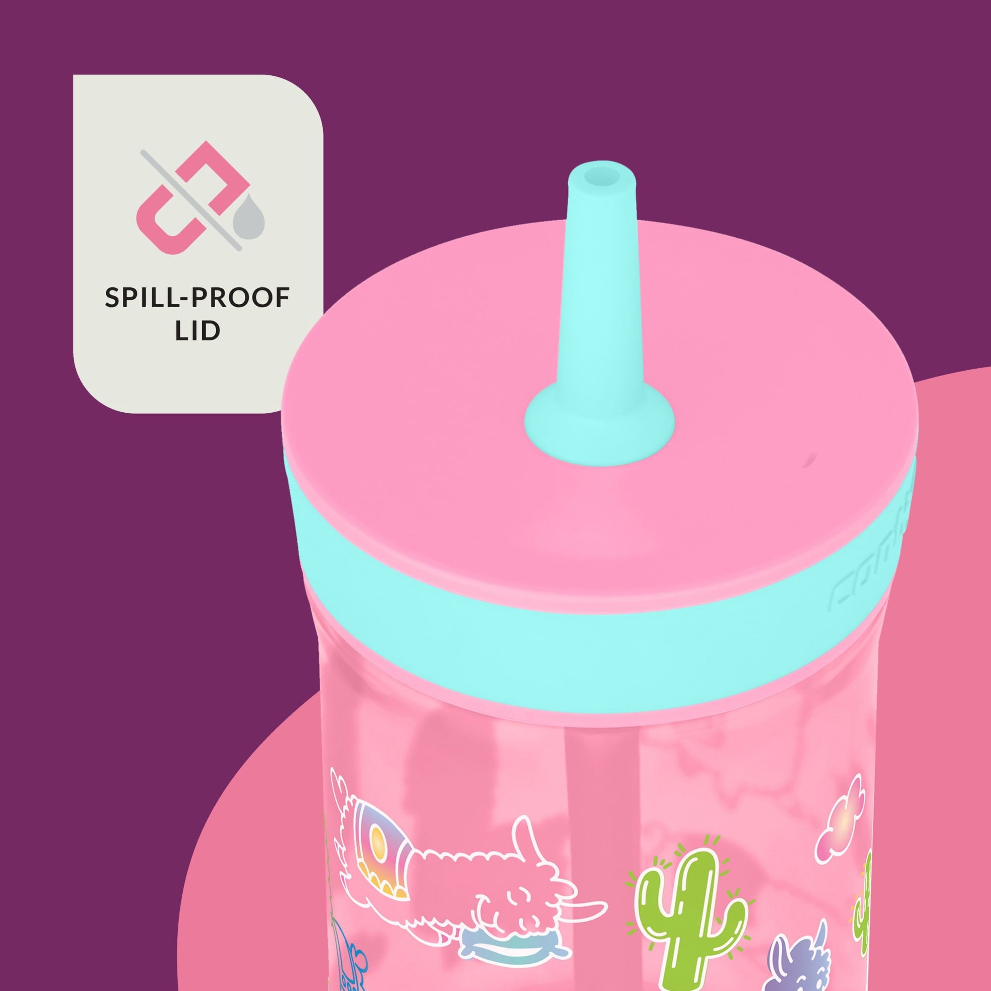 Contigo Kids Leighton Spill-Proof Tumbler with Straw, Ages 3+, Pink and Purple, 14 oz, 2 Pack BCPZ