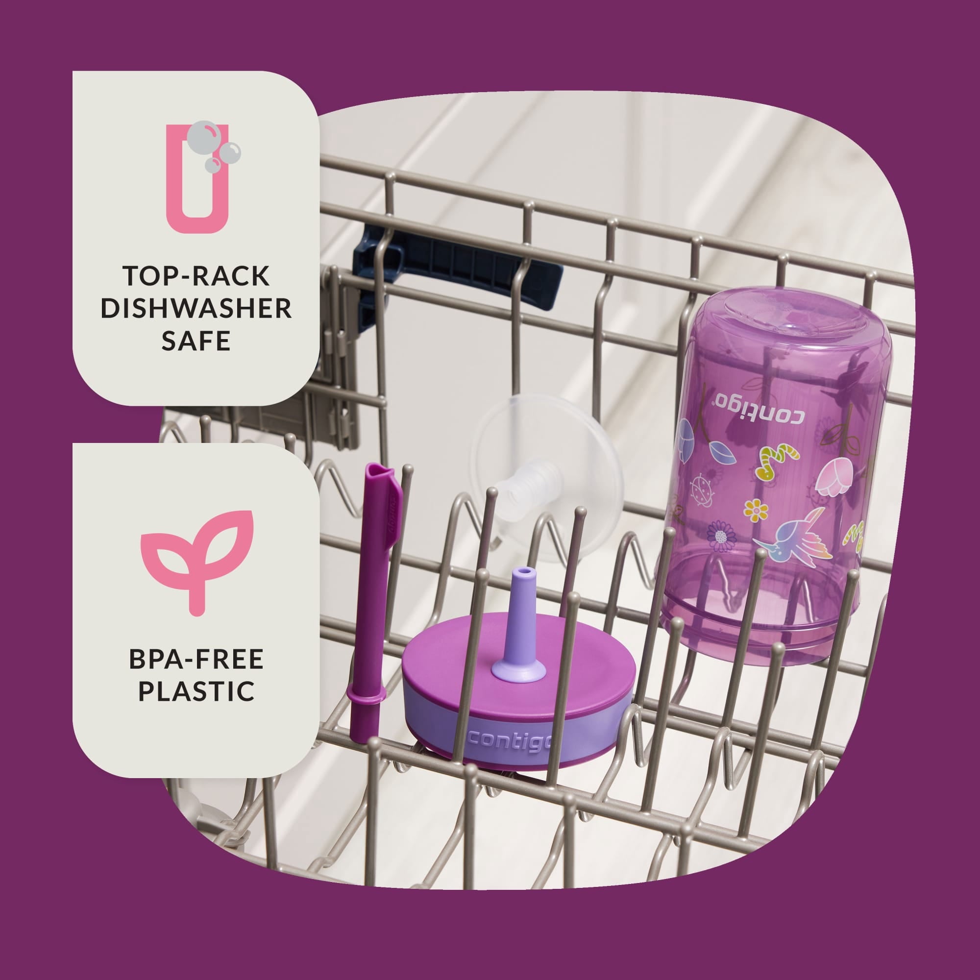 Contigo Kids Leighton Spill-Proof Tumbler with Straw, Ages 3+, Pink and Purple, 14 oz, 2 Pack BCPZ
