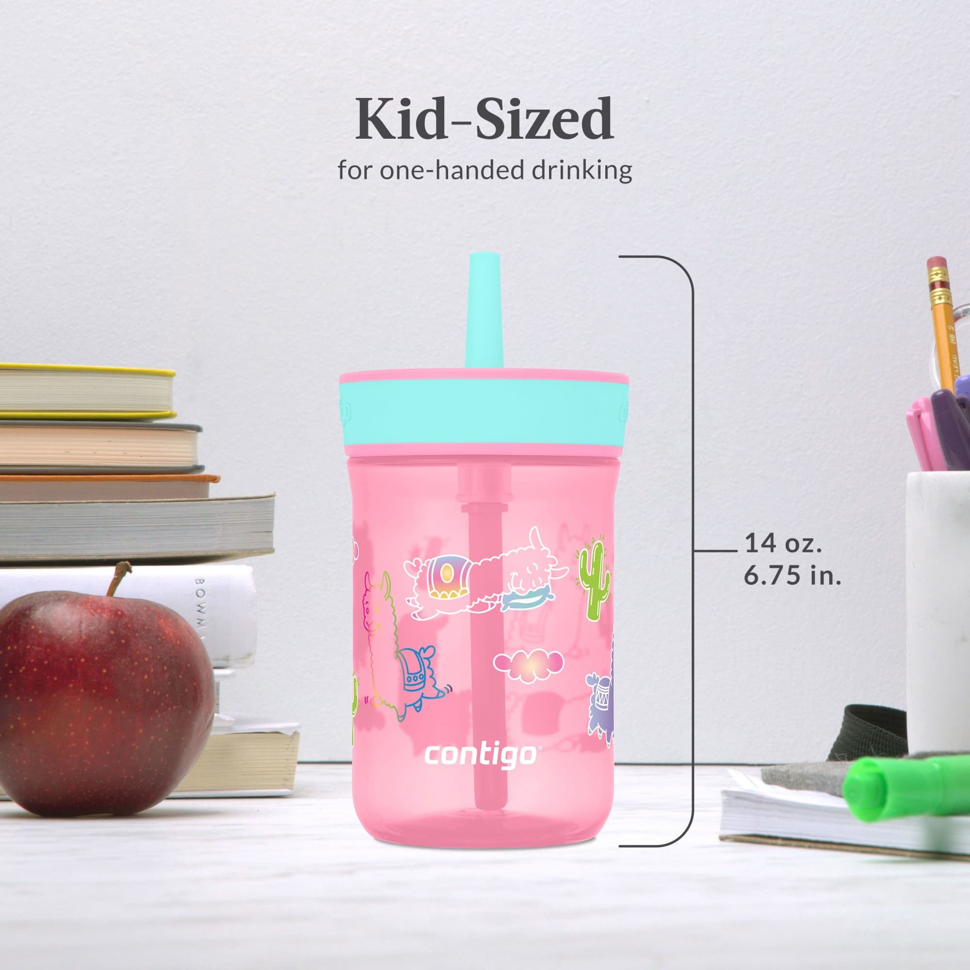 Contigo Kids Leighton Spill-Proof Tumbler with Straw, Ages 3+, Pink and Purple, 14 oz, 2 Pack BCPZ