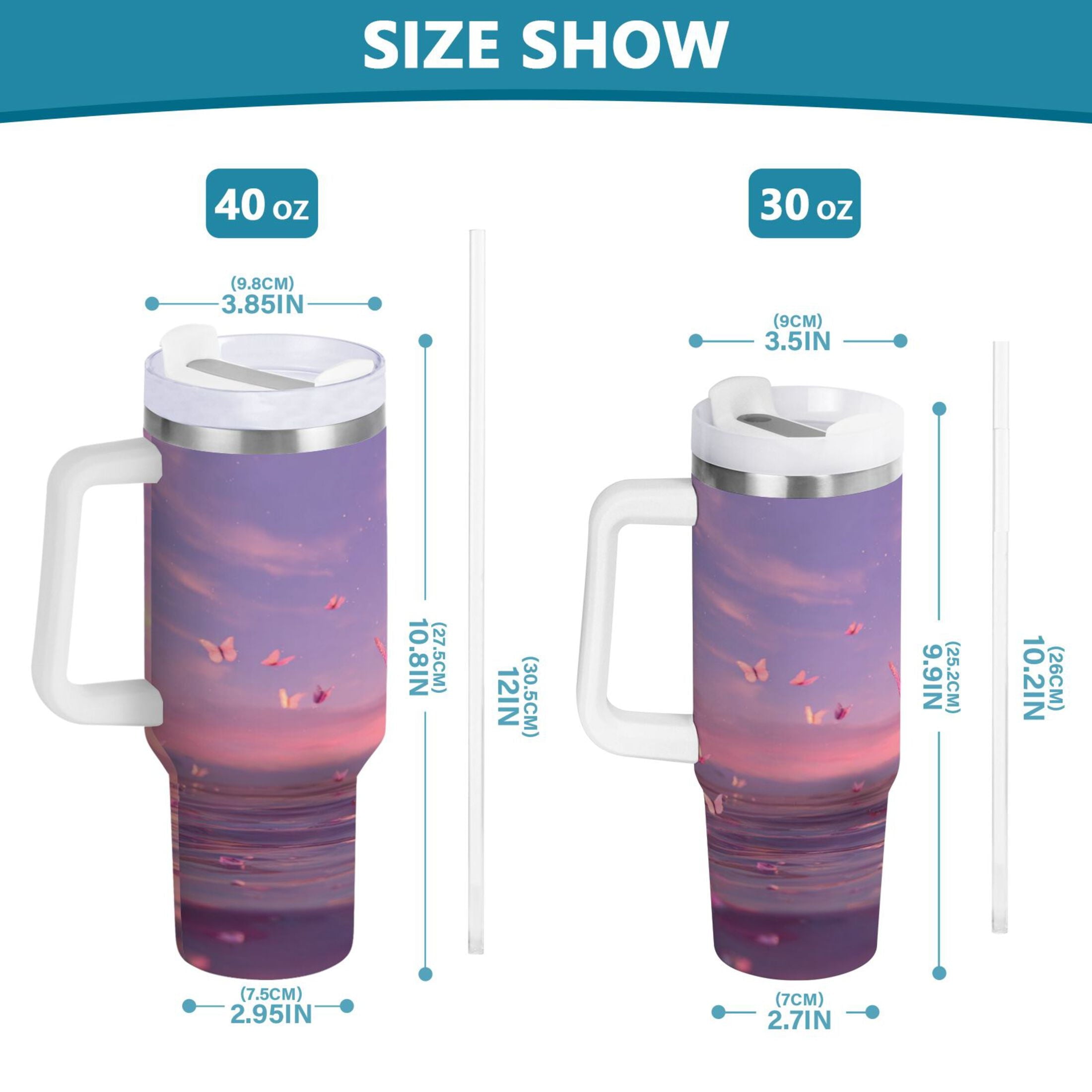 30 oz Insulated Stainless Steel Tumbler Double Wall Stainless Steel Tumbler with 2-Way Drinking Pink Butterflies Flying DI8E