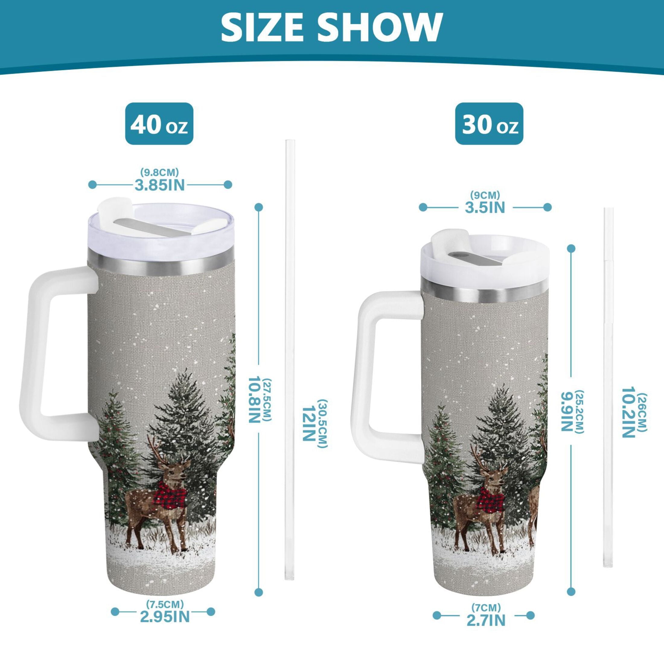 30 oz Insulated Stainless Steel Tumbler Double Wall Stainless Steel Tumbler with 2-Way Drinking Christmas Deer and Snowmen W1S6