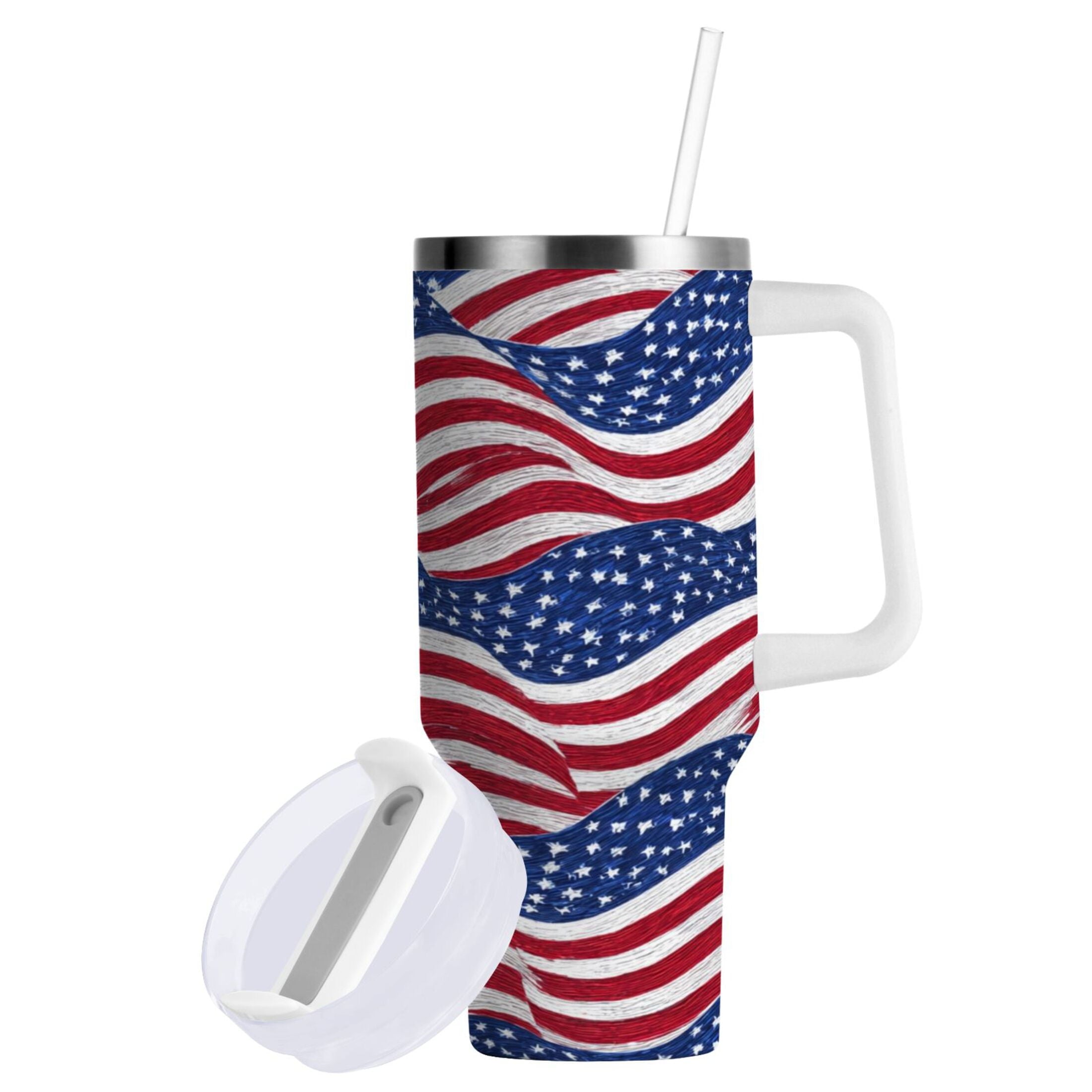 30 oz Insulated Stainless Steel Tumbler Double Wall Stainless Steel Tumbler with 2-Way Drinking Flags Wave Pattern V5Y7