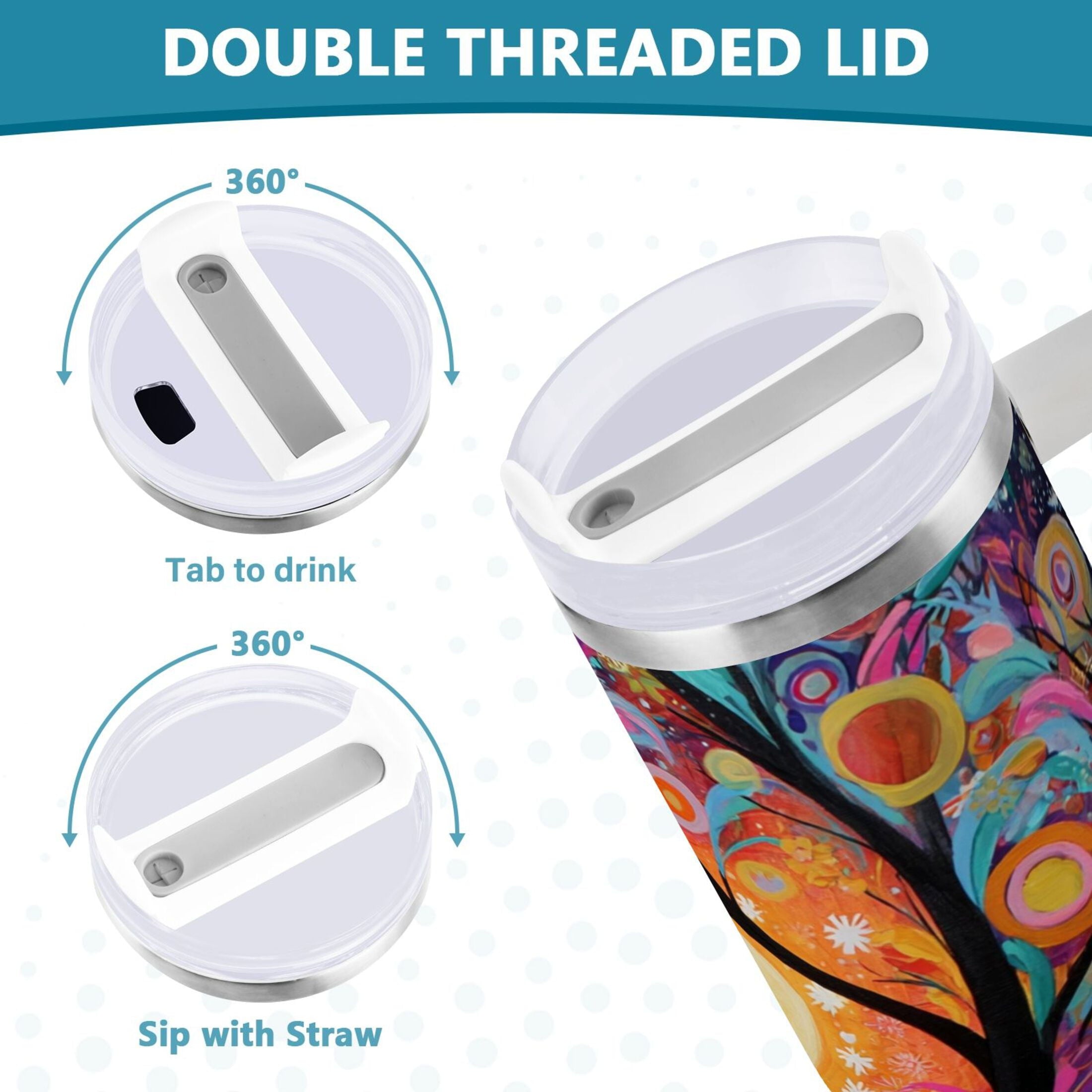 30 oz Insulated Stainless Steel Tumbler Double Wall Stainless Steel Tumbler with 2-Way Drinking Beautiful Abstract Tree Painting 2XBU