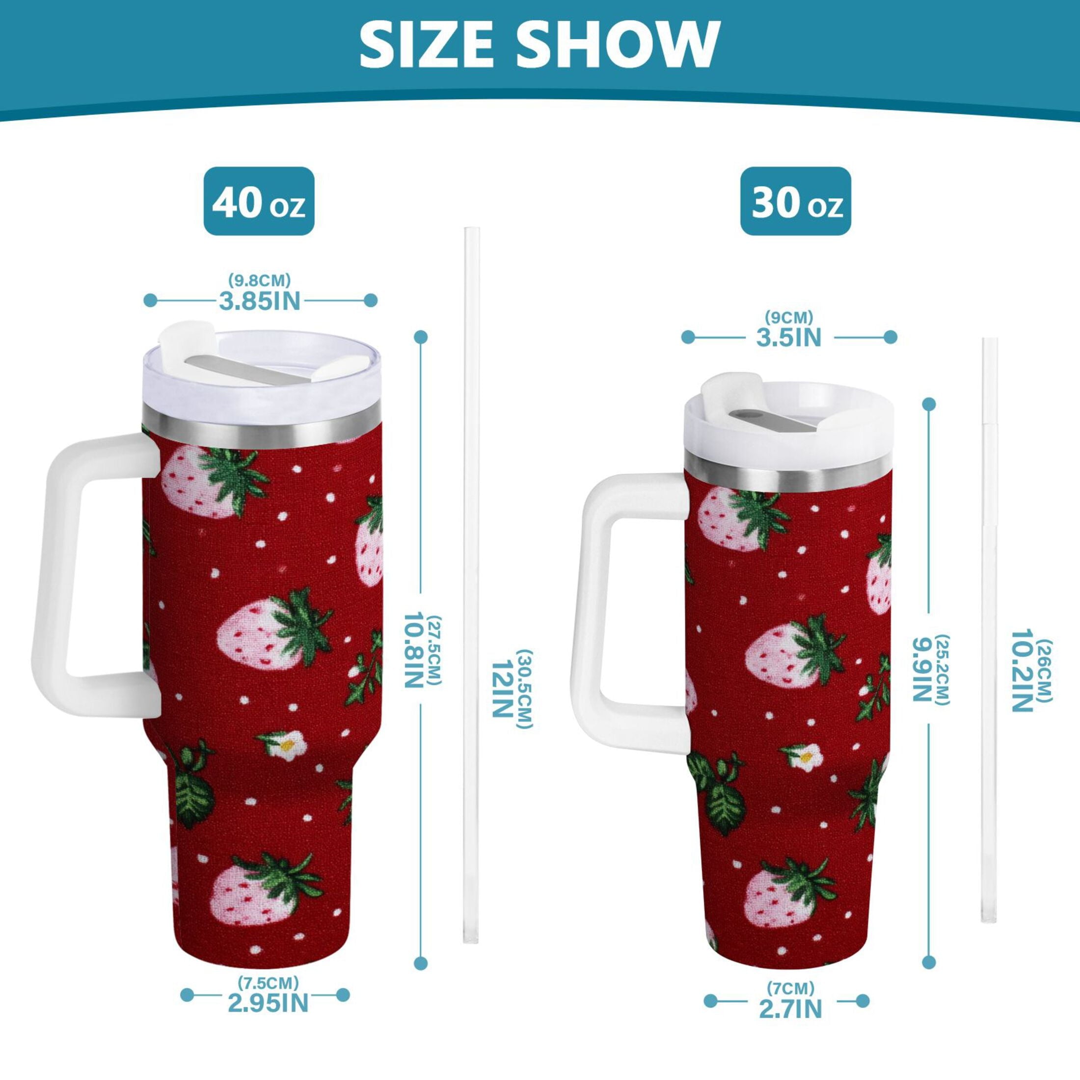 30 oz Insulated Stainless Steel Tumbler Double Wall Stainless Steel Tumbler with 2-Way Drinking Cute Pink Strawberry Pattern 7XWJ