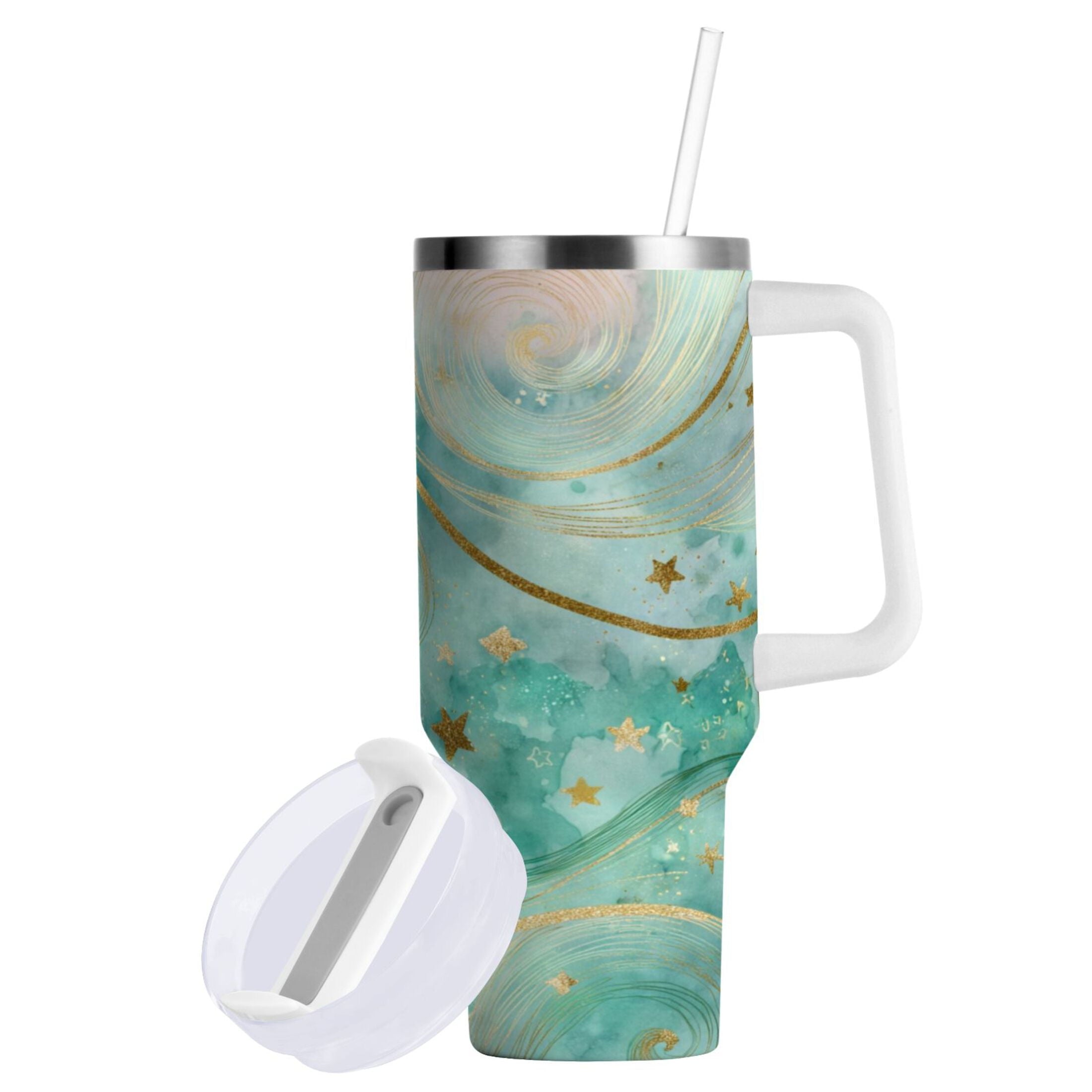 30 oz Insulated Stainless Steel Tumbler Double Wall Stainless Steel Tumbler with 2-Way Drinking Beautiful Swirling Lines 52MI
