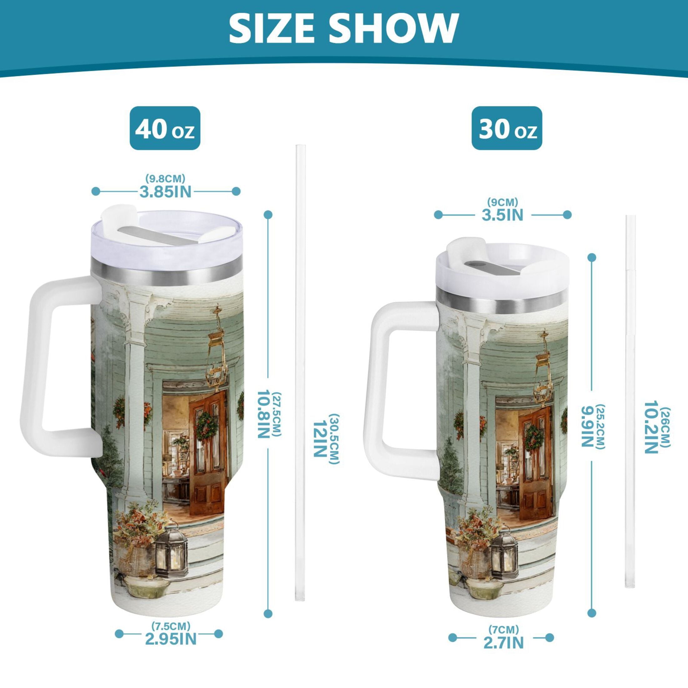 30 oz Insulated Stainless Steel Tumbler Double Wall Stainless Steel Tumbler with 2-Way Drinking Charming Christmas Doorway DLDP