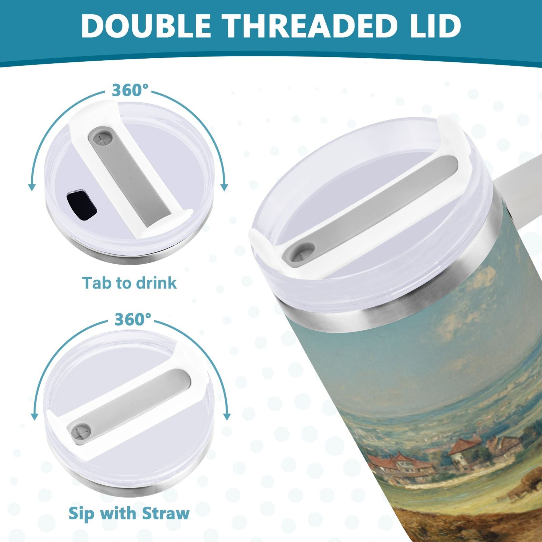 30 oz Insulated Stainless Steel Tumbler Double Wall Stainless Steel Tumbler with 2-Way Drinking Buffalo Herd Oil Painting G1EO
