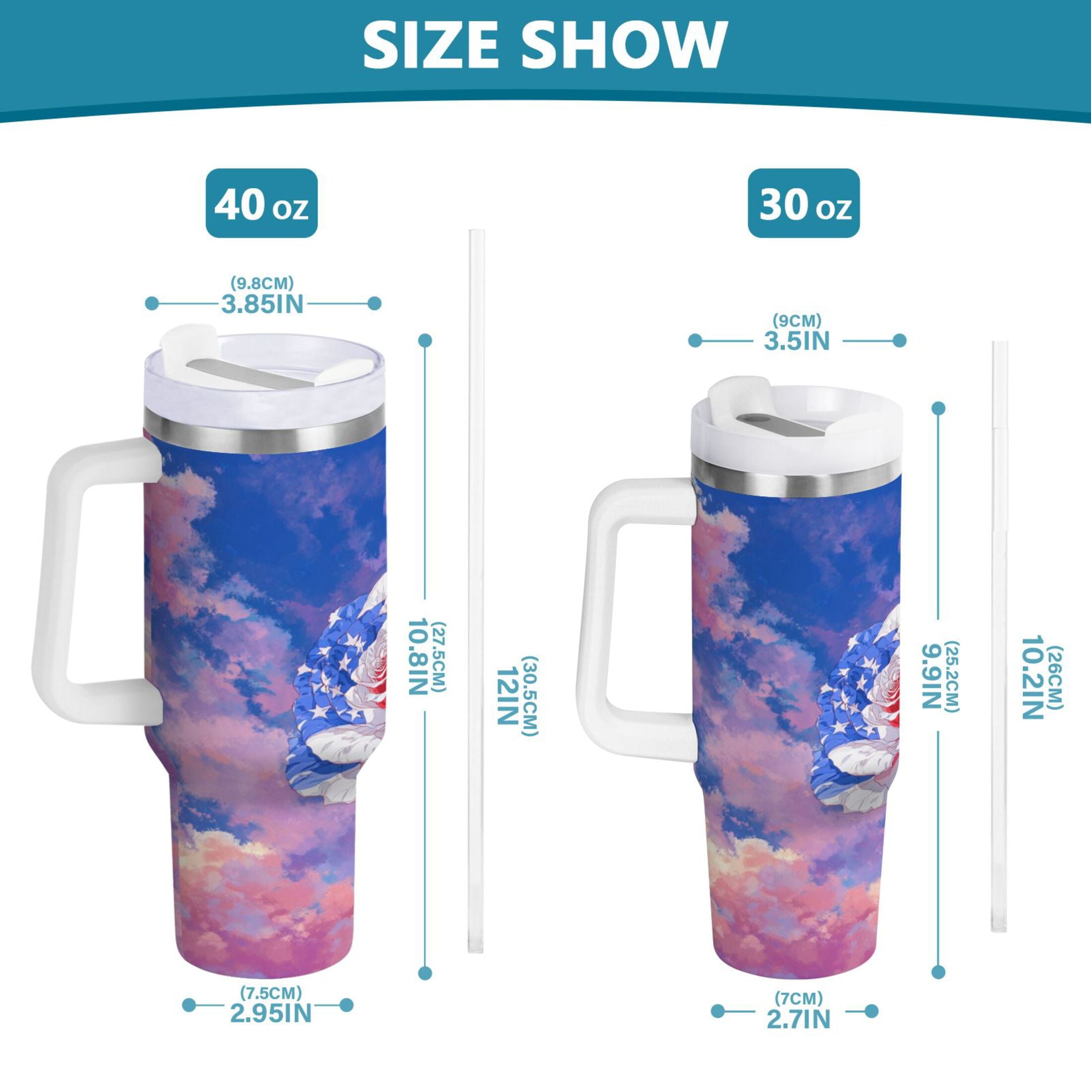 30 oz Insulated Stainless Steel Tumbler Double Wall Stainless Steel Tumbler with 2-Way Drinking Rose with Flag Pattern BF3O