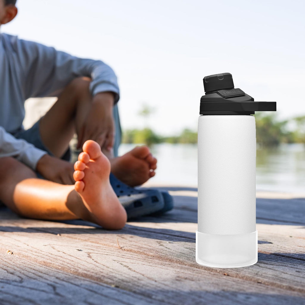 Linkidea 2 Pack Water Bottle Boot Compatible with CamelBak Eddy+20oz/25oz, Chute Mag 20oz/25oz, Carry Cap, Silicone Anti-Slip Bottle Bottom Bumper Protector (Clear White) 8Q5M
