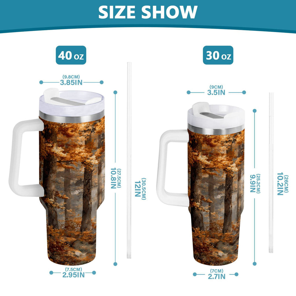 30 oz Insulated Stainless Steel Tumbler Double Wall Stainless Steel Tumbler with 2-Way Drinking Beautiful Autumn Forest PS6I