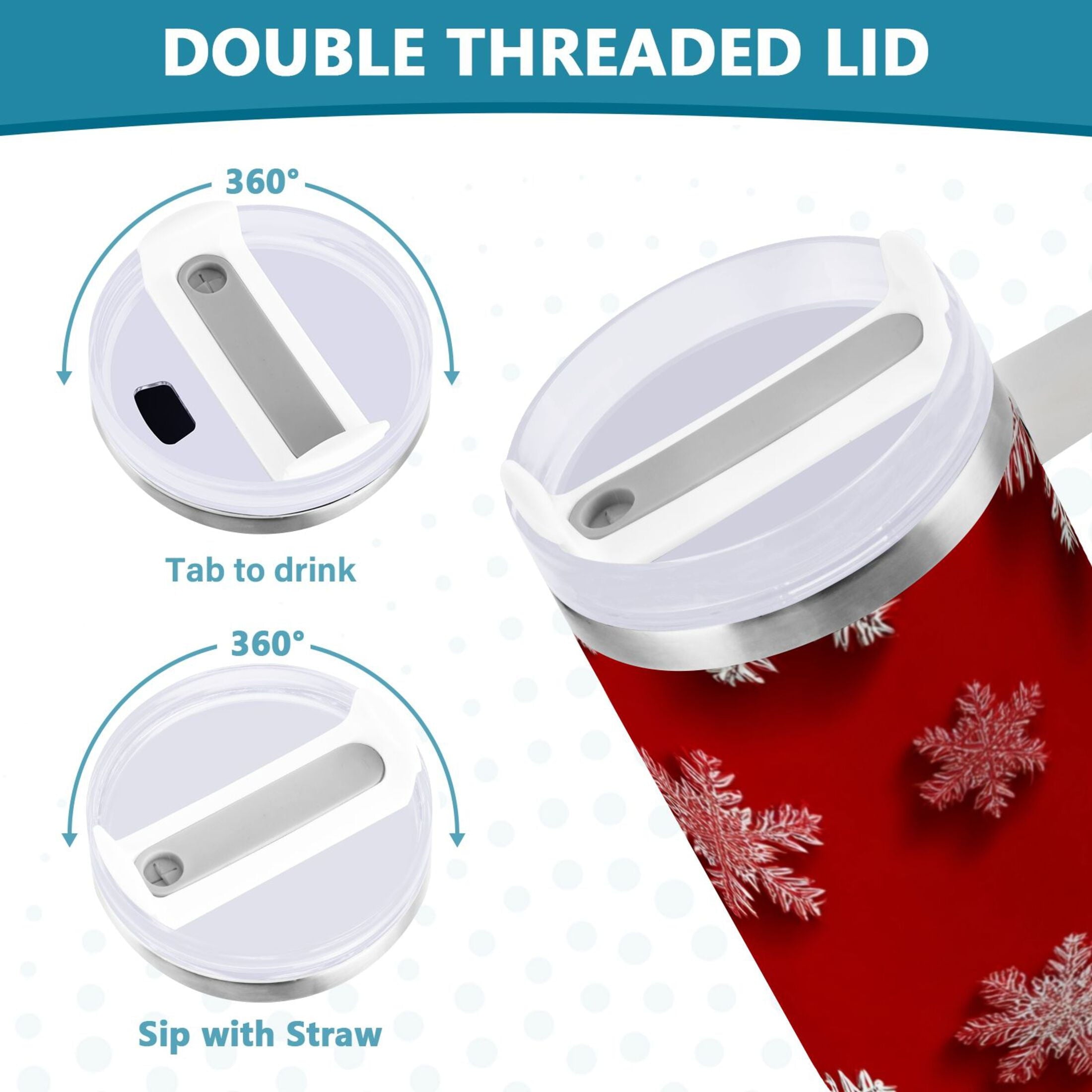 30 oz Insulated Stainless Steel Tumbler Double Wall Stainless Steel Tumbler with 2-Way Drinking Red and White Snowflakes RJUJ