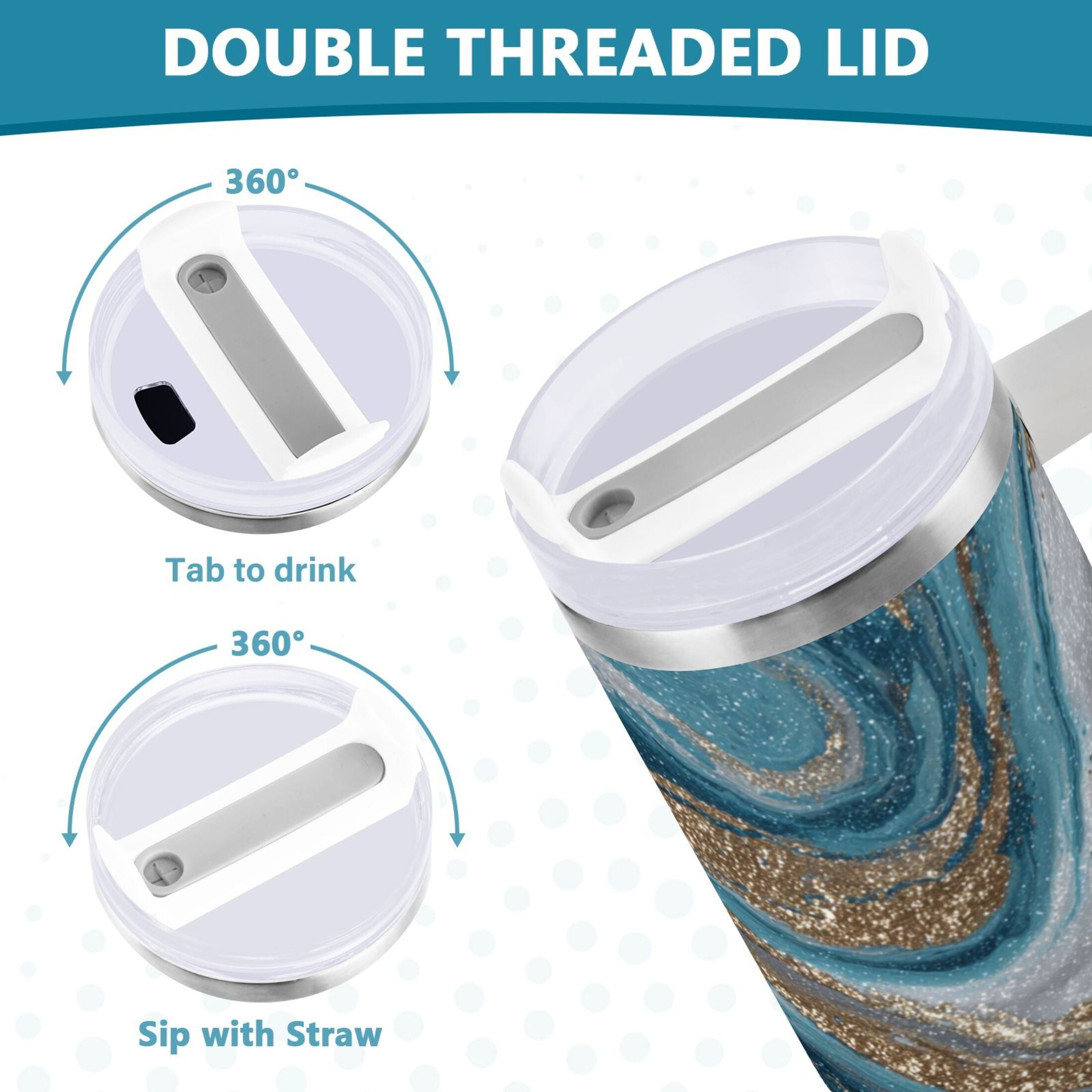 30 oz Insulated Stainless Steel Tumbler Double Wall Stainless Steel Tumbler with 2-Way Drinking Blue and Gold Swirling 1HW0