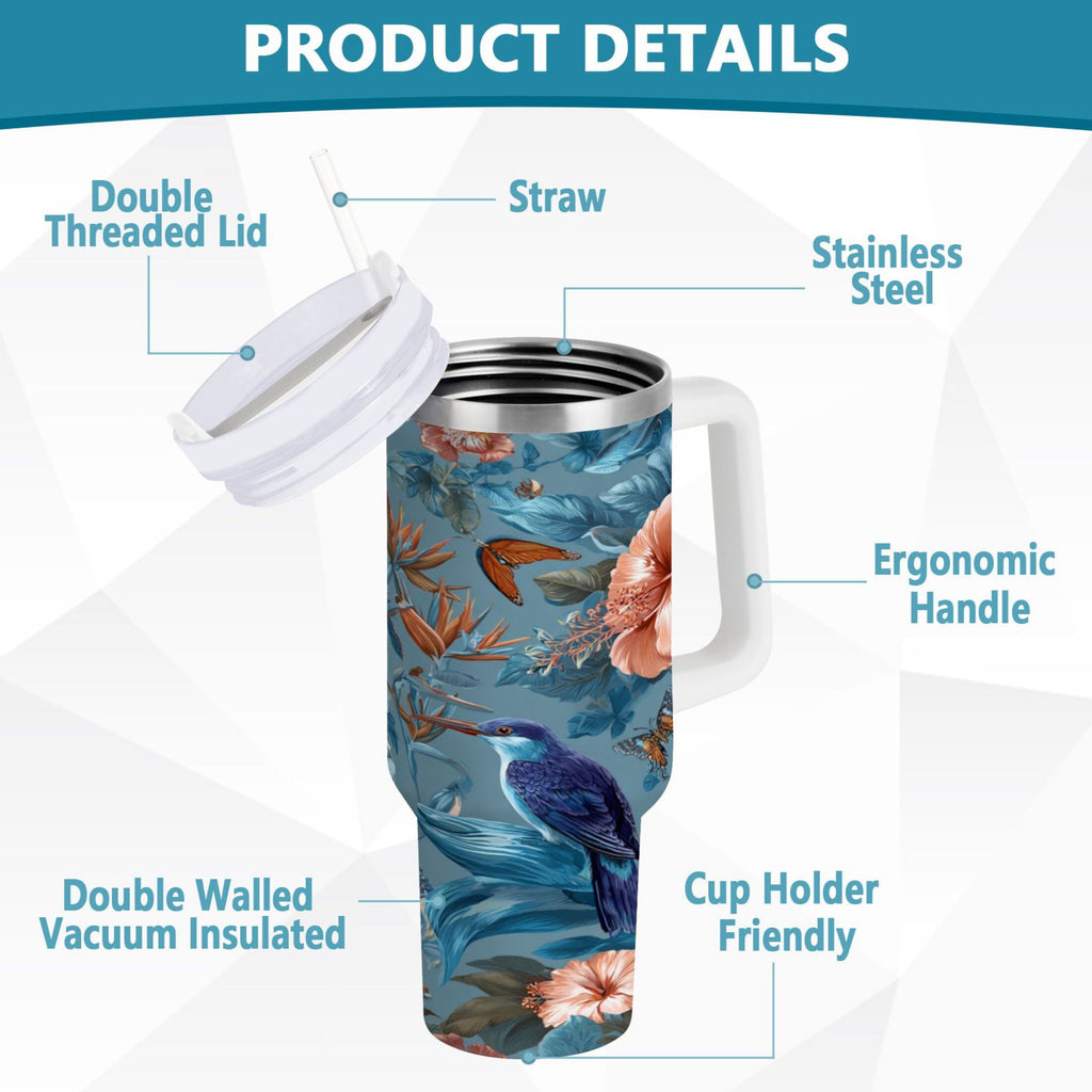 30 oz Insulated Stainless Steel Tumbler Double Wall Stainless Steel Tumbler with 2-Way Drinking Birds and Flowers XLNP