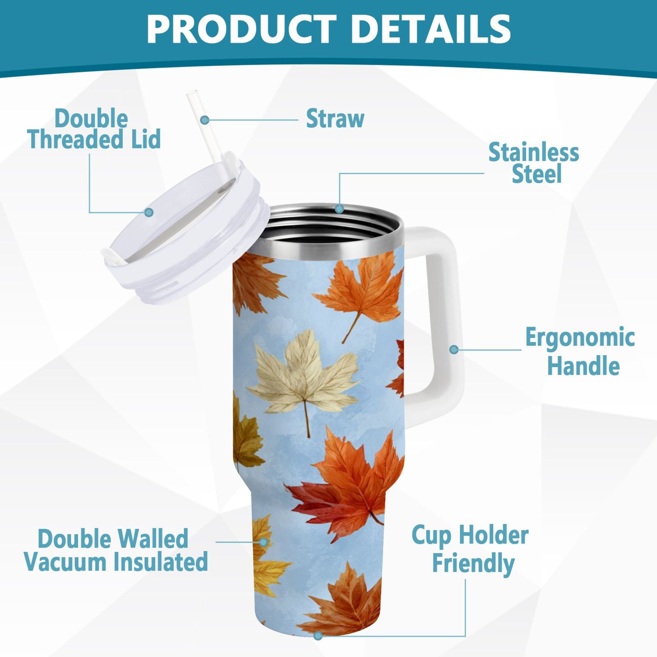 30 oz Insulated Stainless Steel Tumbler Double Wall Stainless Steel Tumbler with 2-Way Drinking Autumn Maple Leaves GIFZ