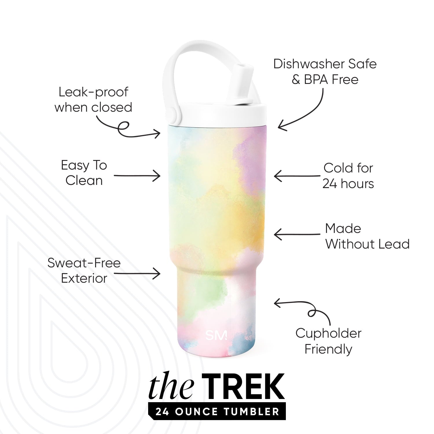 Simple Modern 24 fl oz Insulated Stainless Steel Trek Pivot Tumbler with Straw Lid and Top Handle|Cotton Candy Tie Dye 4OBY