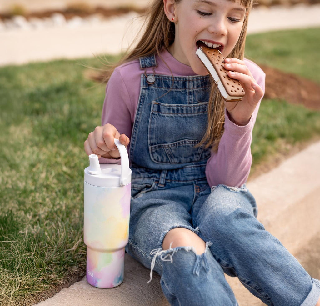Simple Modern 24 fl oz Insulated Stainless Steel Trek Pivot Tumbler with Straw Lid and Top Handle|Cotton Candy Tie Dye 4OBY