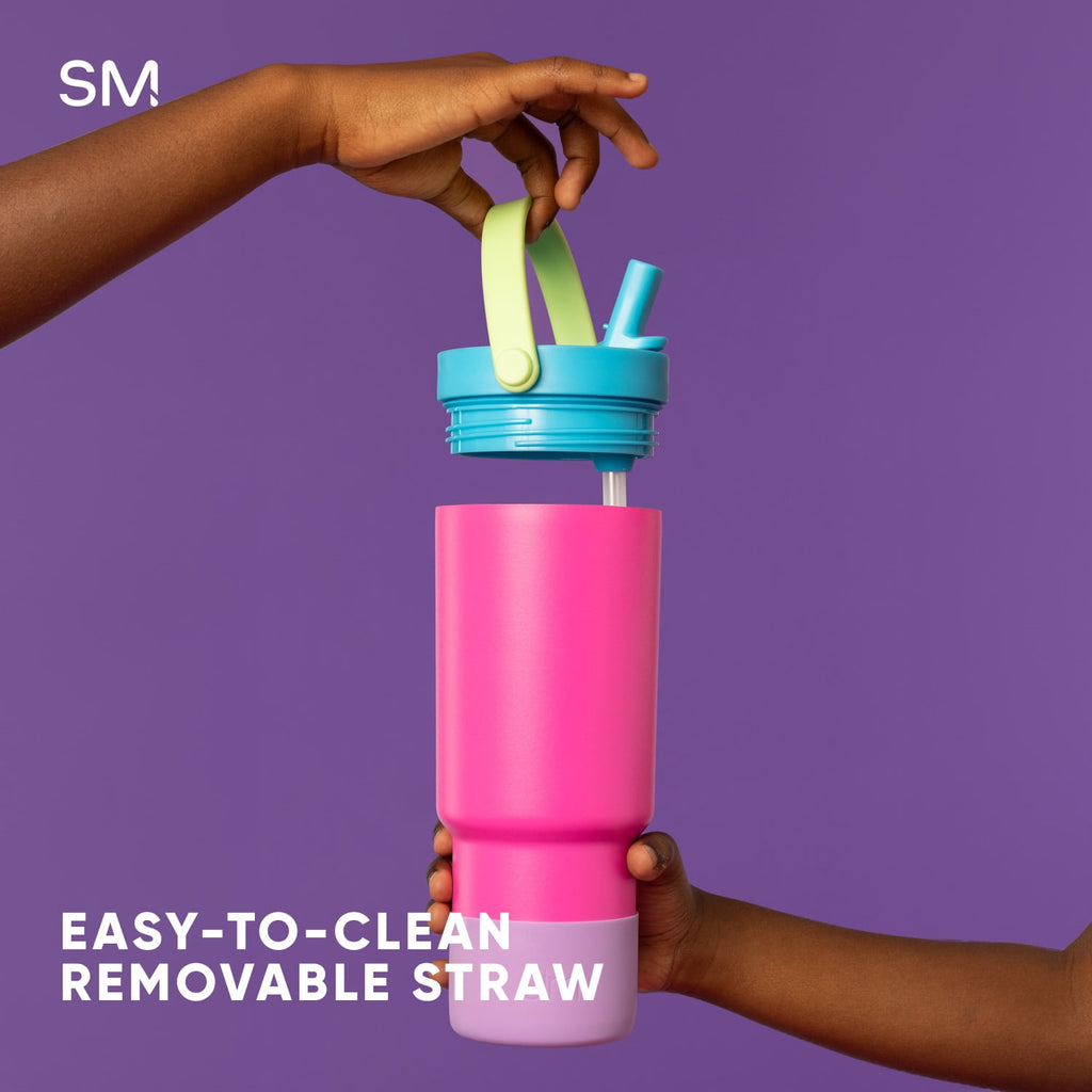 Simple Modern 24 fl oz Insulated Stainless Steel Trek Pivot Tumbler with Straw Lid and Top Handle|Cotton Candy Tie Dye 4OBY