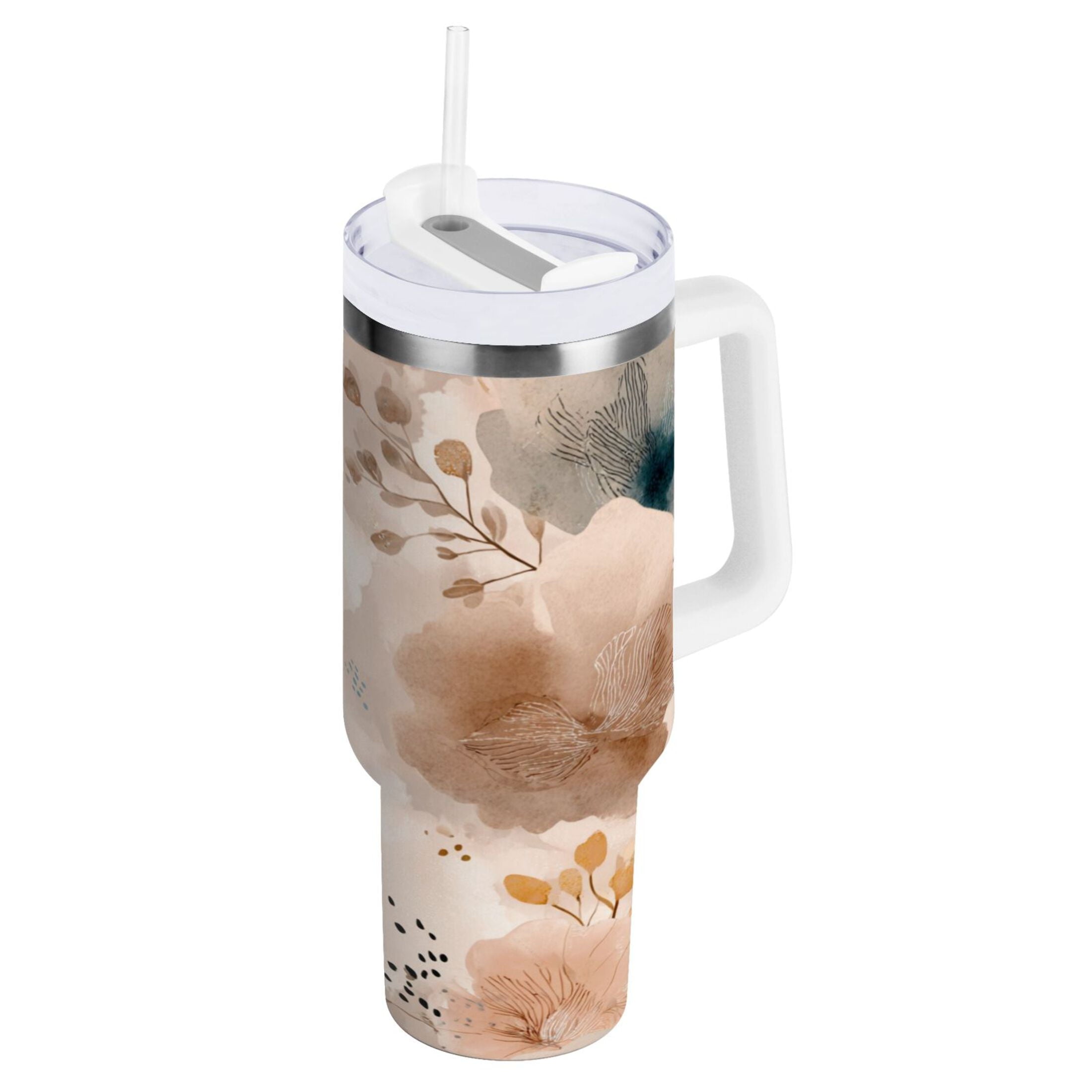 30 oz Insulated Stainless Steel Tumbler Double Wall Stainless Steel Tumbler with 2-Way Drinking Hazy Ethereal Flowers J016