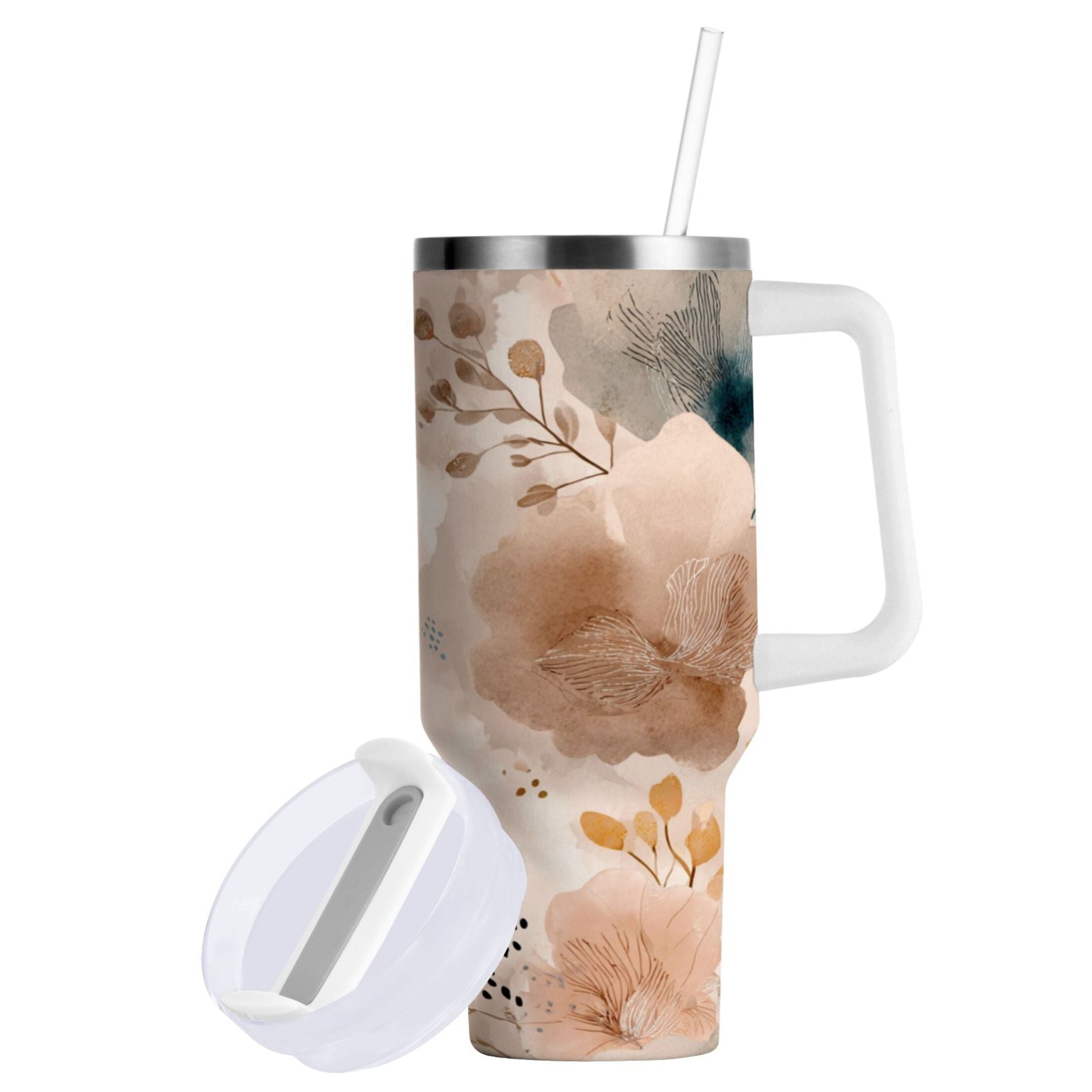 30 oz Insulated Stainless Steel Tumbler Double Wall Stainless Steel Tumbler with 2-Way Drinking Hazy Ethereal Flowers J016