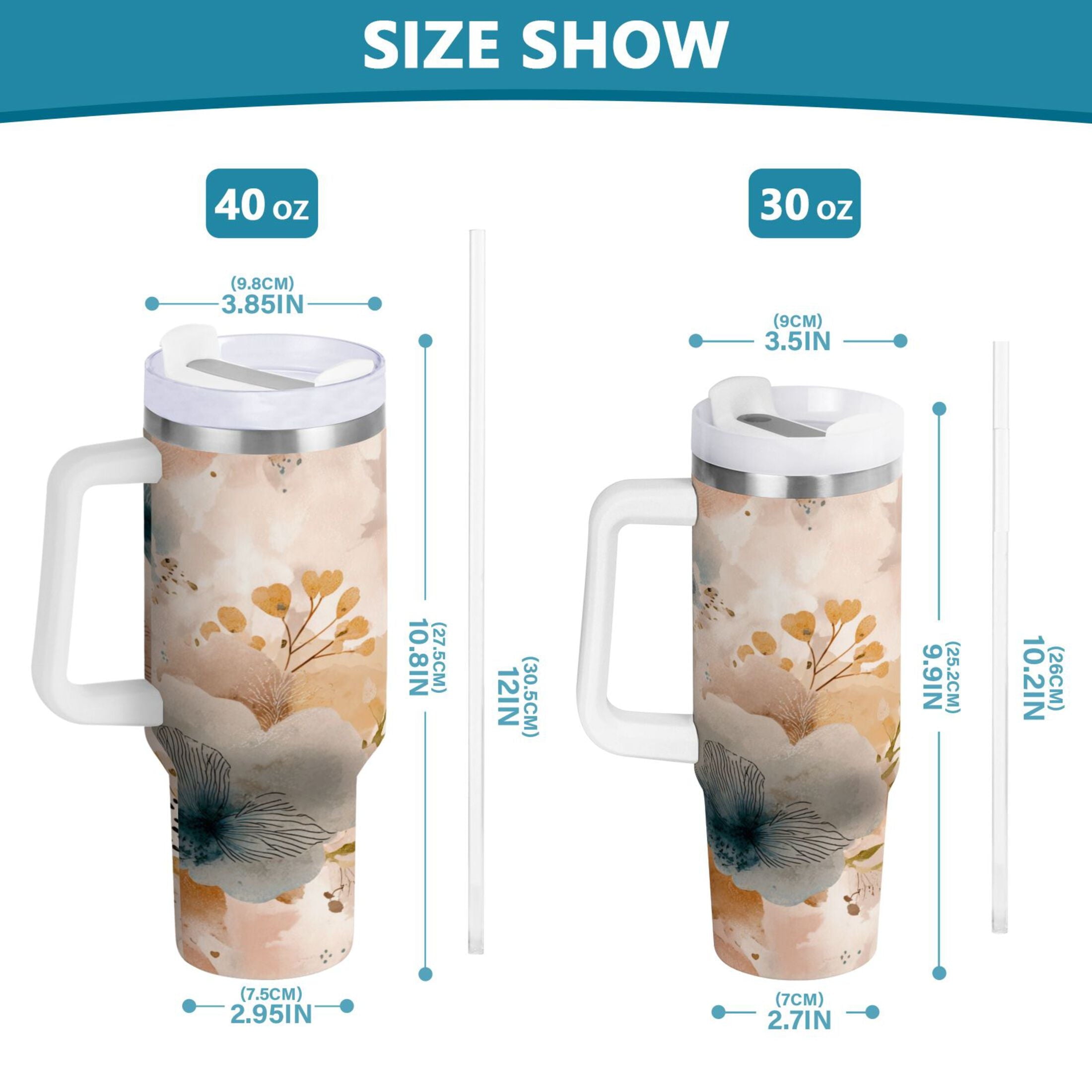 30 oz Insulated Stainless Steel Tumbler Double Wall Stainless Steel Tumbler with 2-Way Drinking Hazy Ethereal Flowers J016