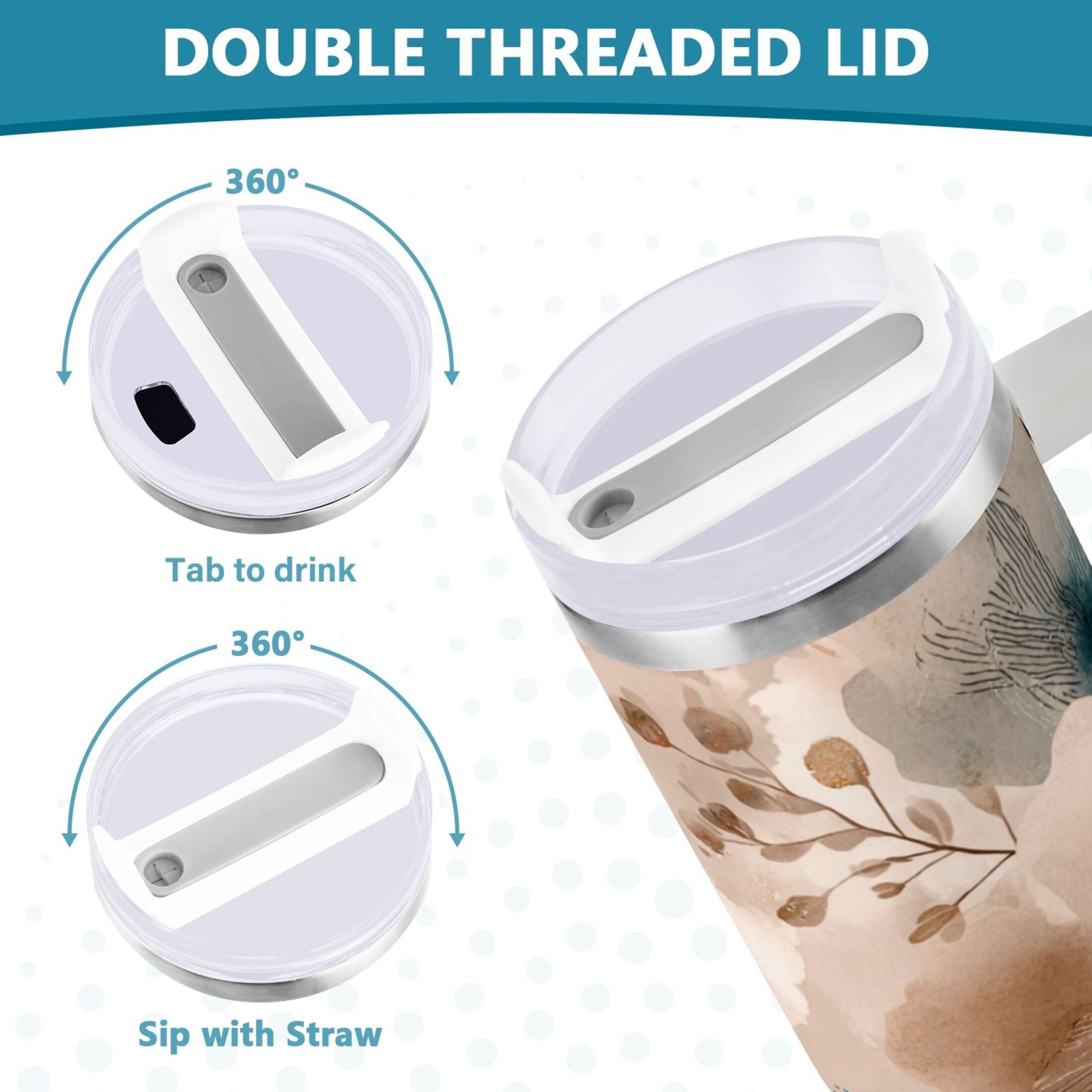 30 oz Insulated Stainless Steel Tumbler Double Wall Stainless Steel Tumbler with 2-Way Drinking Hazy Ethereal Flowers J016