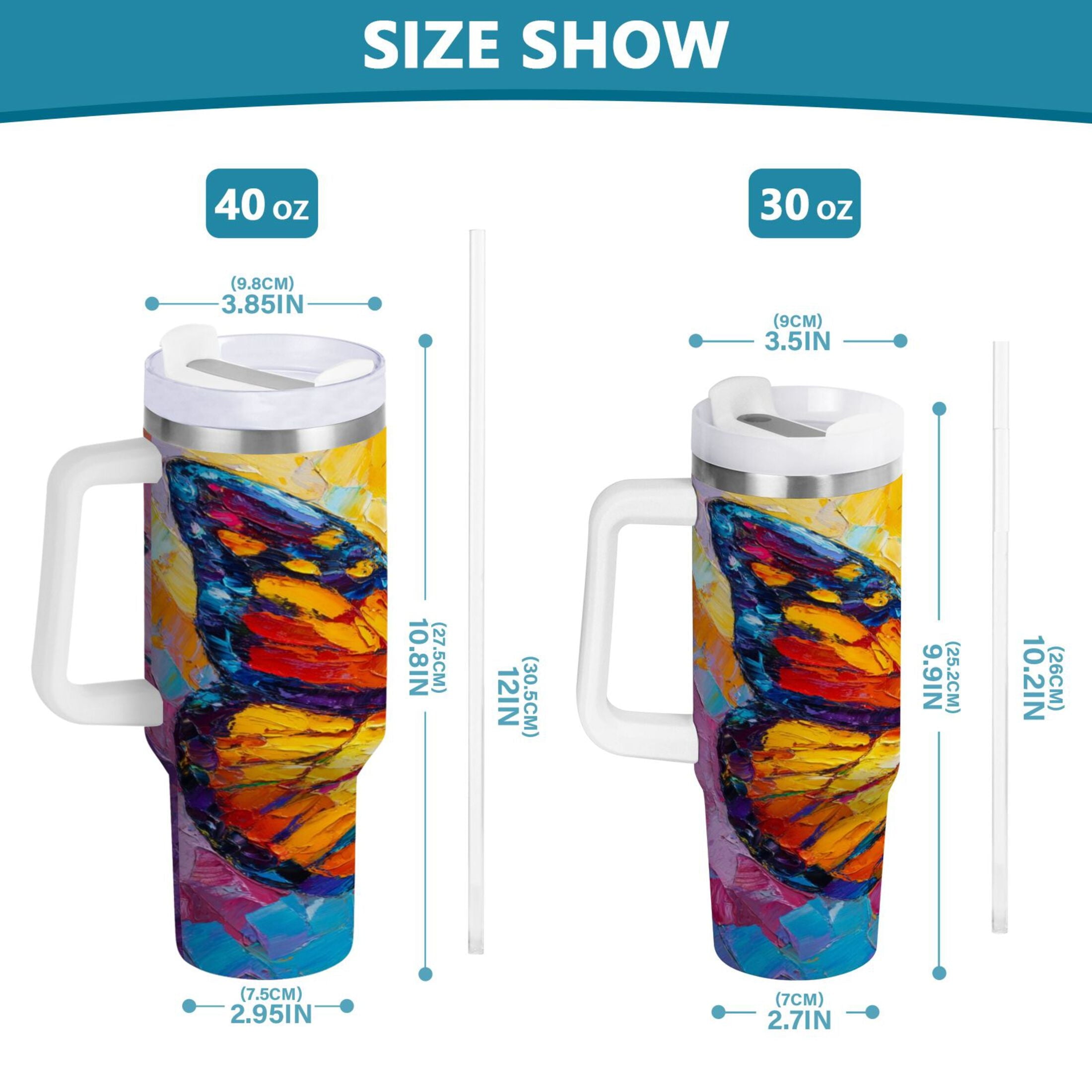 30 oz Insulated Stainless Steel Tumbler Double Wall Stainless Steel Tumbler with 2-Way Drinking Colorful Butterfly Flying VSCU