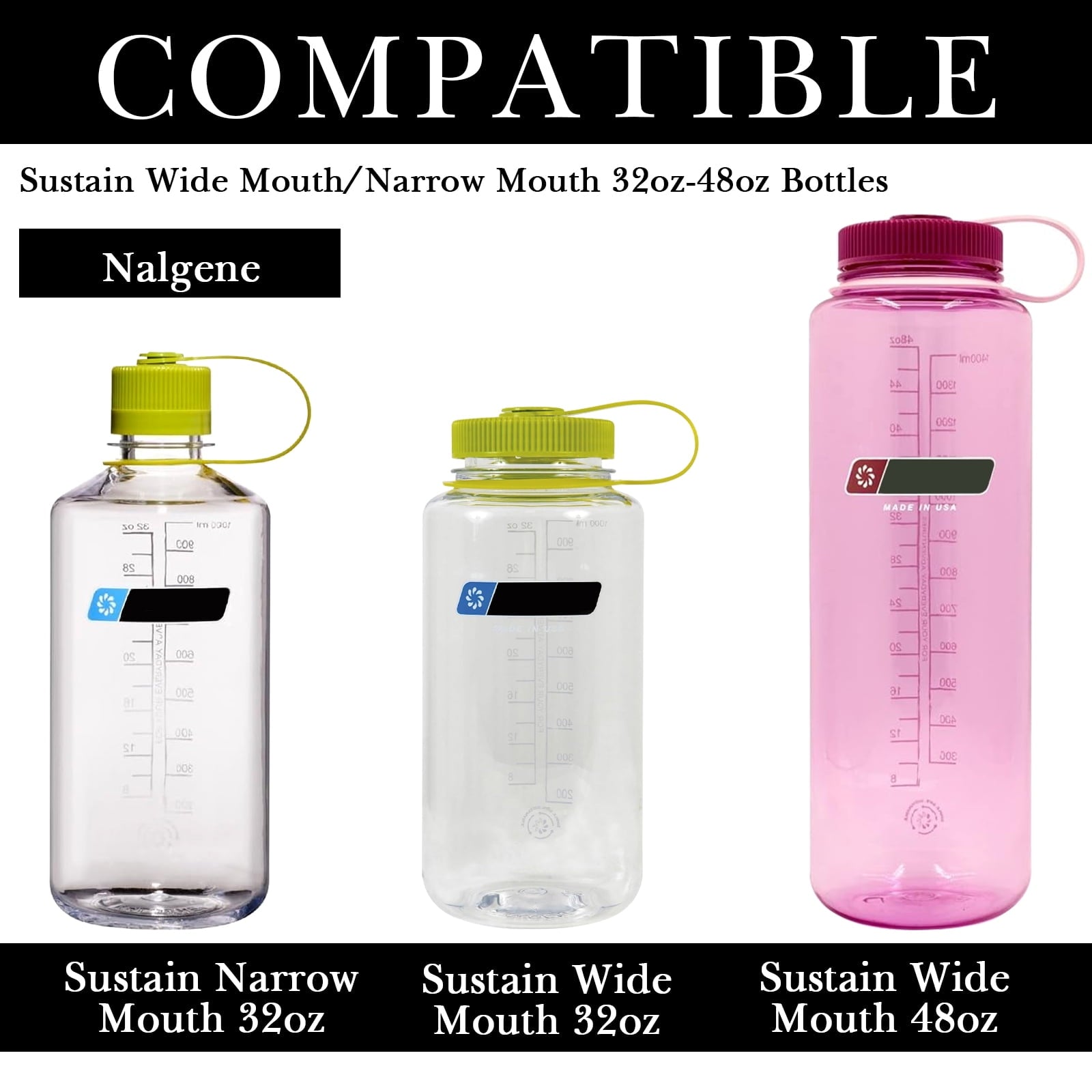 Linkidea 2 Pack Water Bottle Boot Compatible with Nalgene Sustain Wide Mouth 32oz/48oz, Narrow Mouth 32oz, Silicone Anti-Slip Bottle Bottom Bumper Protector (Clear White) CTI9