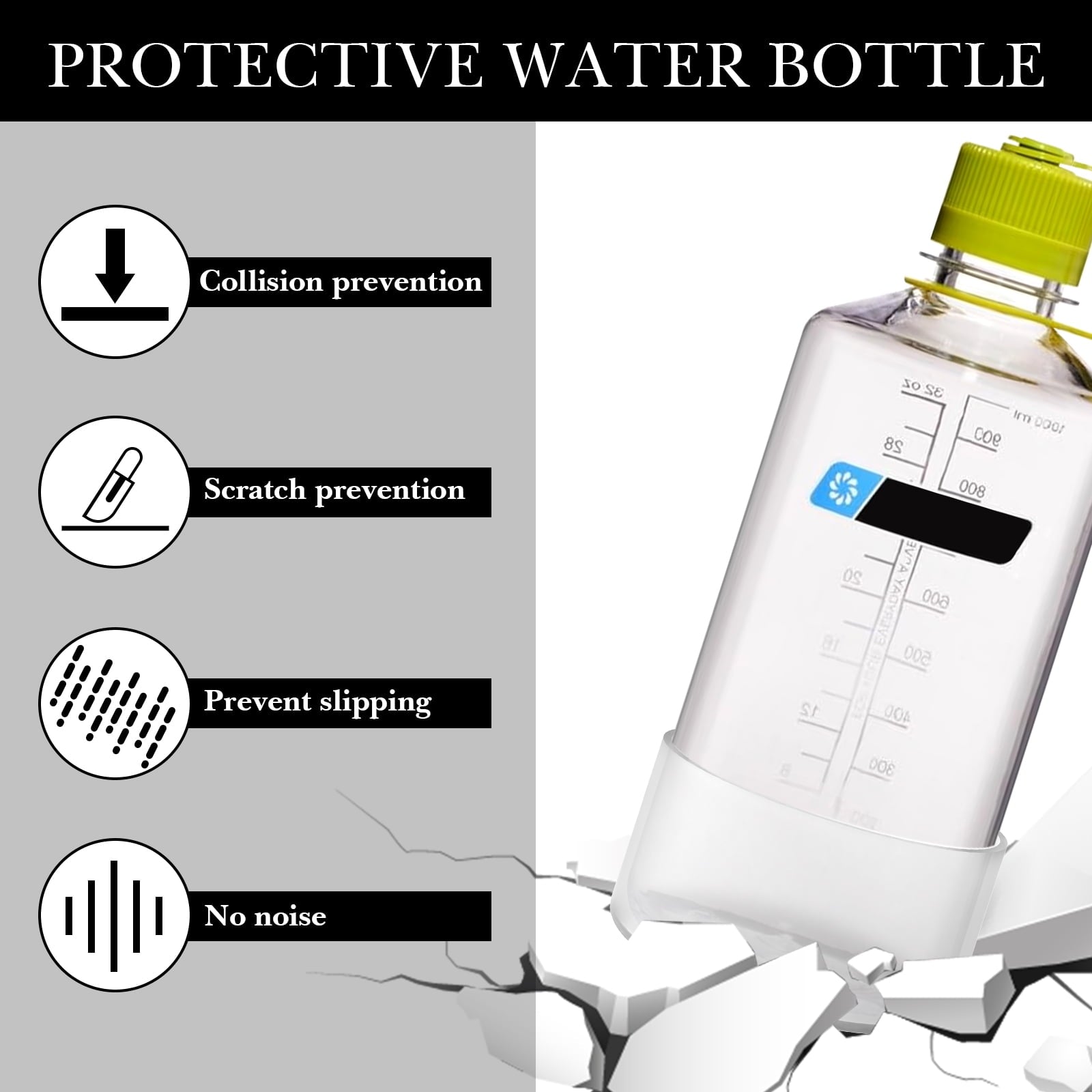Linkidea 2 Pack Water Bottle Boot Compatible with Nalgene Sustain Wide Mouth 32oz/48oz, Narrow Mouth 32oz, Silicone Anti-Slip Bottle Bottom Bumper Protector (Clear White) CTI9