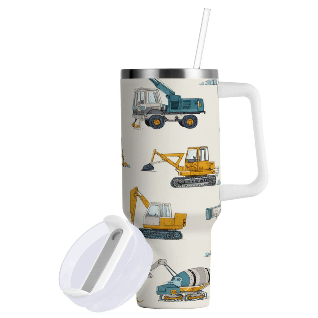 30 oz Insulated Stainless Steel Tumbler Double Wall Stainless Steel Tumbler with 2-Way Drinking Engineering Vehicle Pattern Z31E
