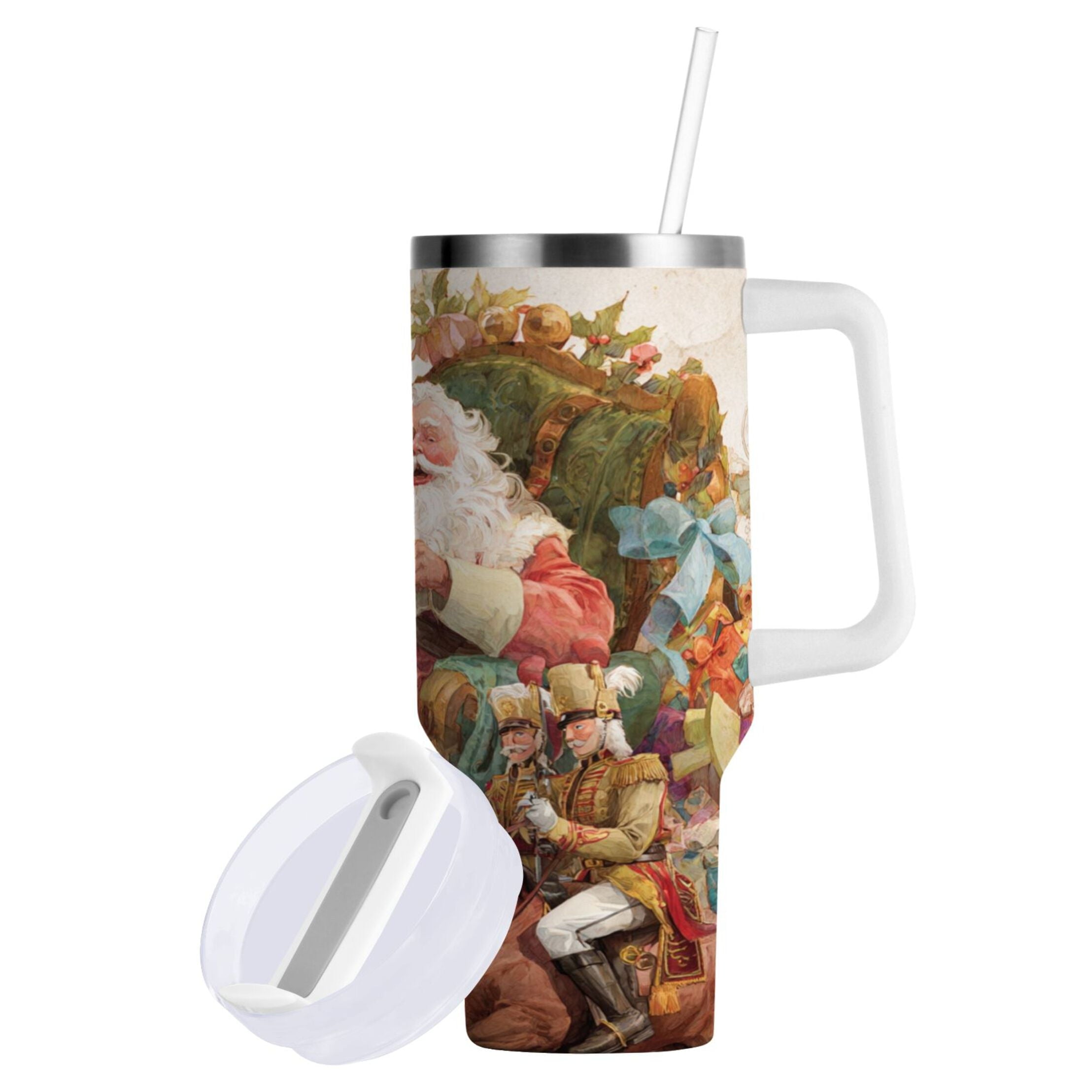 30 oz Insulated Stainless Steel Tumbler Double Wall Stainless Steel Tumbler with 2-Way Drinking Santa Claus Sitting in Chair H2A2