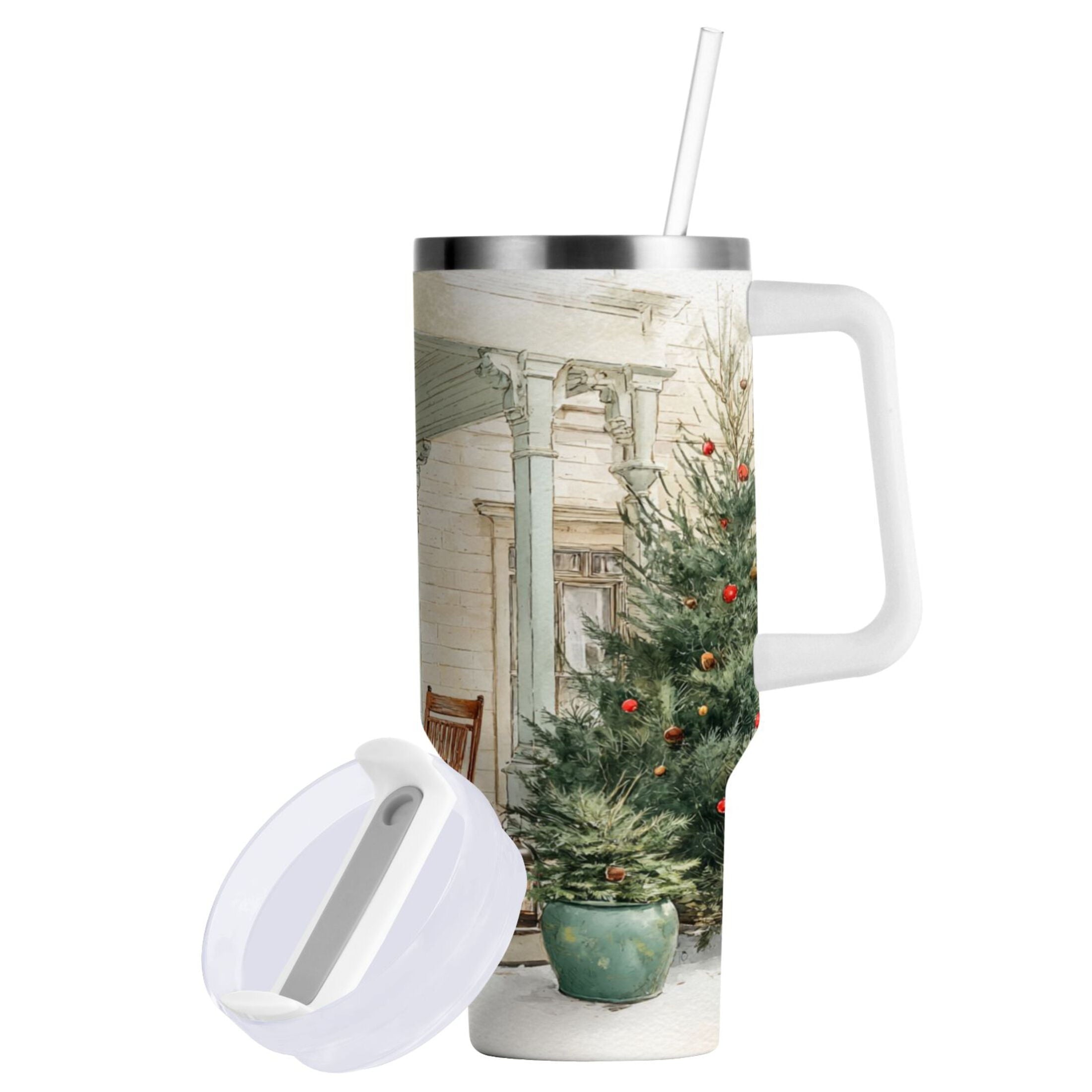 30 oz Insulated Stainless Steel Tumbler Double Wall Stainless Steel Tumbler with 2-Way Drinking Charming Christmas Doorway DLDP