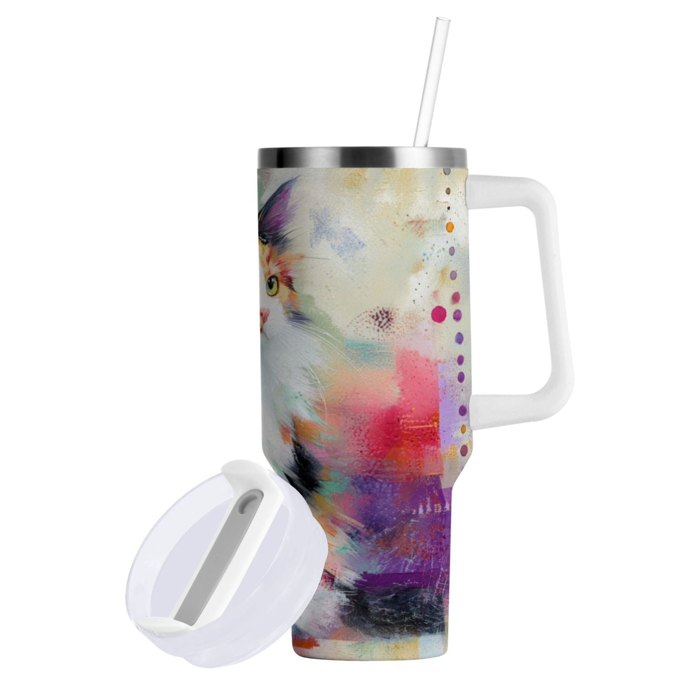 30 oz Insulated Stainless Steel Tumbler Double Wall Stainless Steel Tumbler with 2-Way Drinking Charming Hairy Cat P8W0