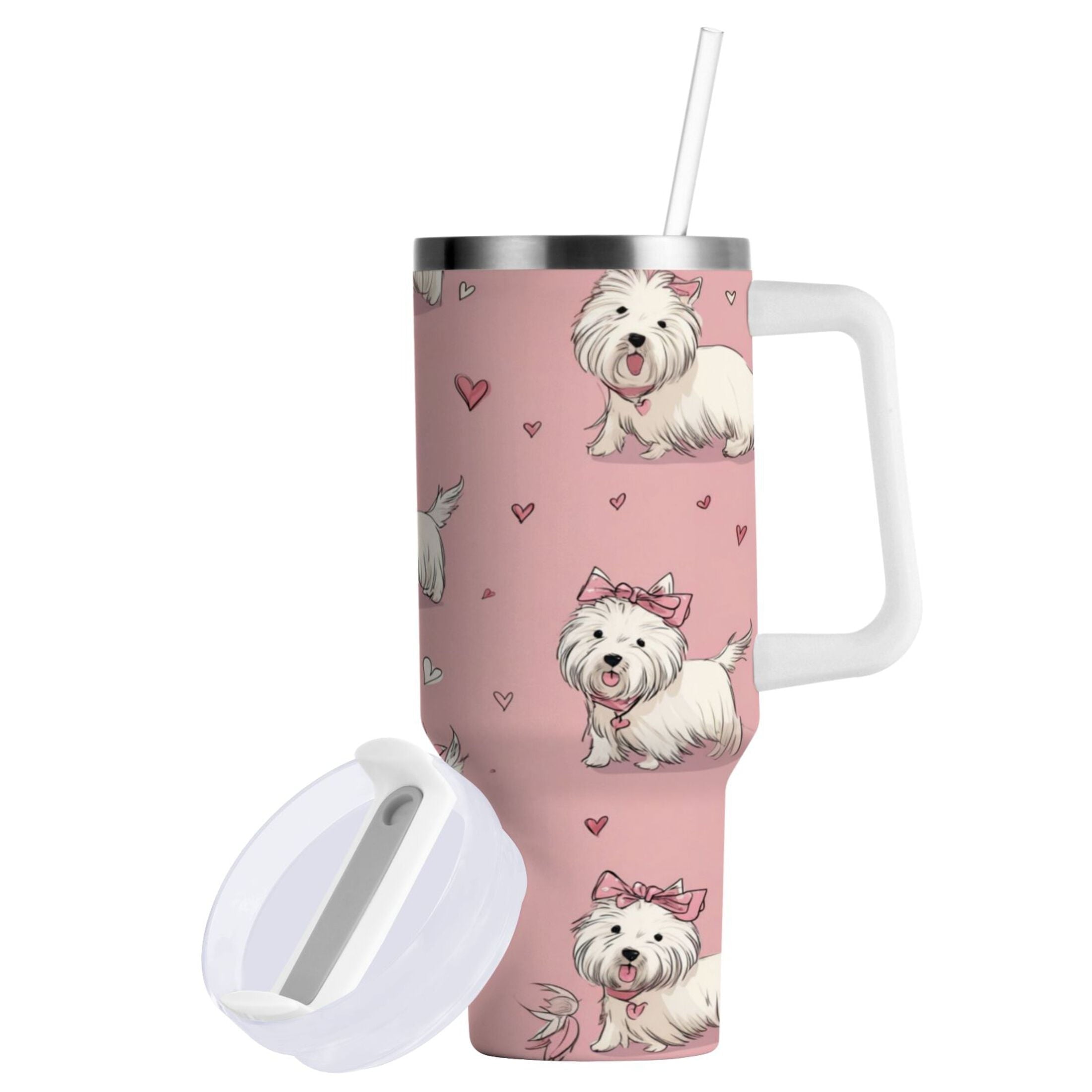 30 oz Insulated Stainless Steel Tumbler Double Wall Stainless Steel Tumbler with 2-Way Drinking Dogs Wearing Bows GEU1