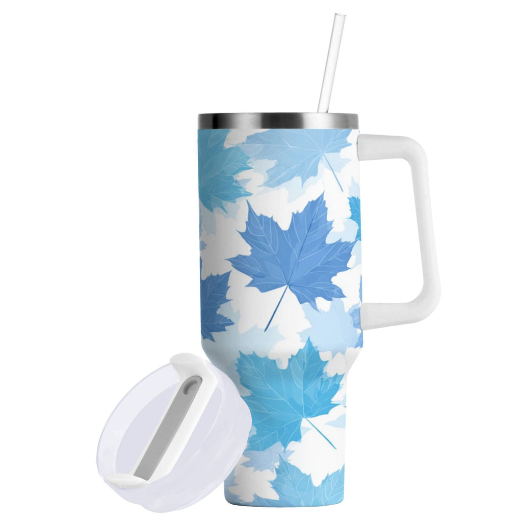 30 oz Insulated Stainless Steel Tumbler Double Wall Stainless Steel Tumbler with 2-Way Drinking Light Blue Maple Leaves FJFU