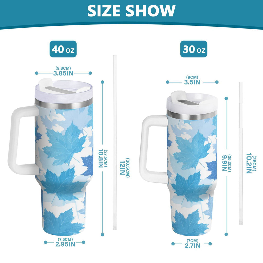 30 oz Insulated Stainless Steel Tumbler Double Wall Stainless Steel Tumbler with 2-Way Drinking Light Blue Maple Leaves FJFU