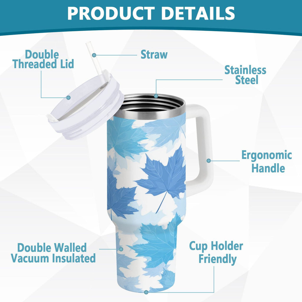30 oz Insulated Stainless Steel Tumbler Double Wall Stainless Steel Tumbler with 2-Way Drinking Light Blue Maple Leaves FJFU