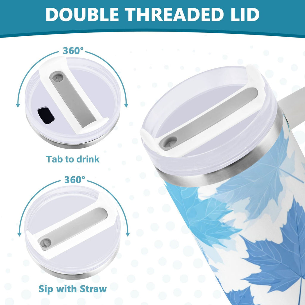 30 oz Insulated Stainless Steel Tumbler Double Wall Stainless Steel Tumbler with 2-Way Drinking Light Blue Maple Leaves FJFU