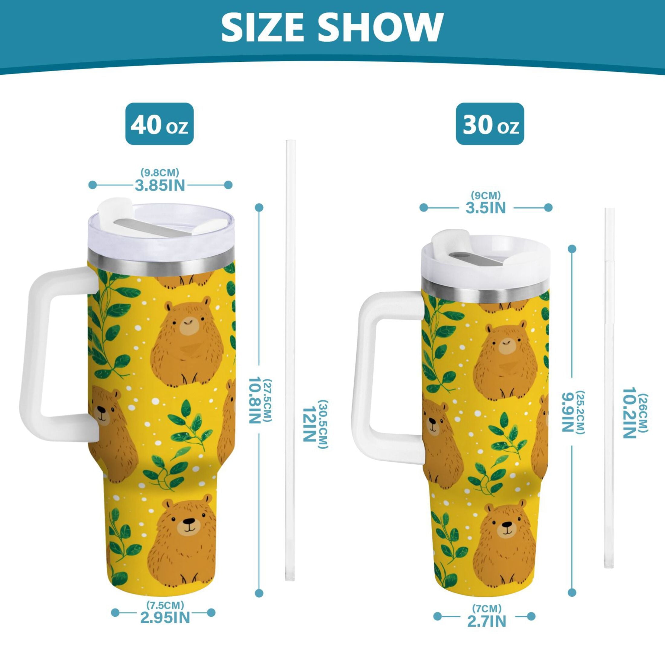 30 oz Insulated Stainless Steel Tumbler Double Wall Stainless Steel Tumbler with 2-Way Drinking Capybara and Green Leaves EDKJ