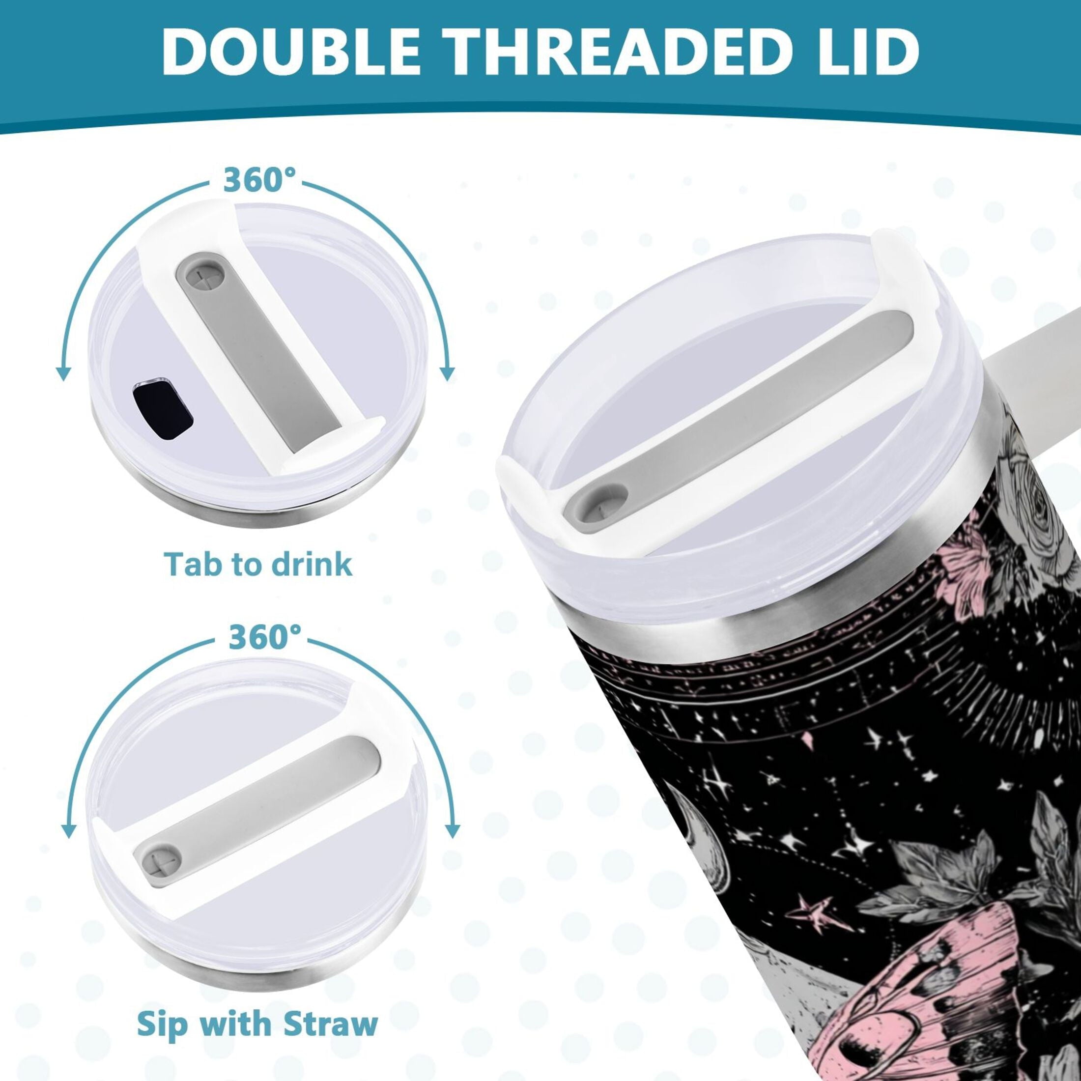 30 oz Insulated Stainless Steel Tumbler Double Wall Stainless Steel Tumbler with 2-Way Drinking Butterfly by Moon and Flowers Y02L