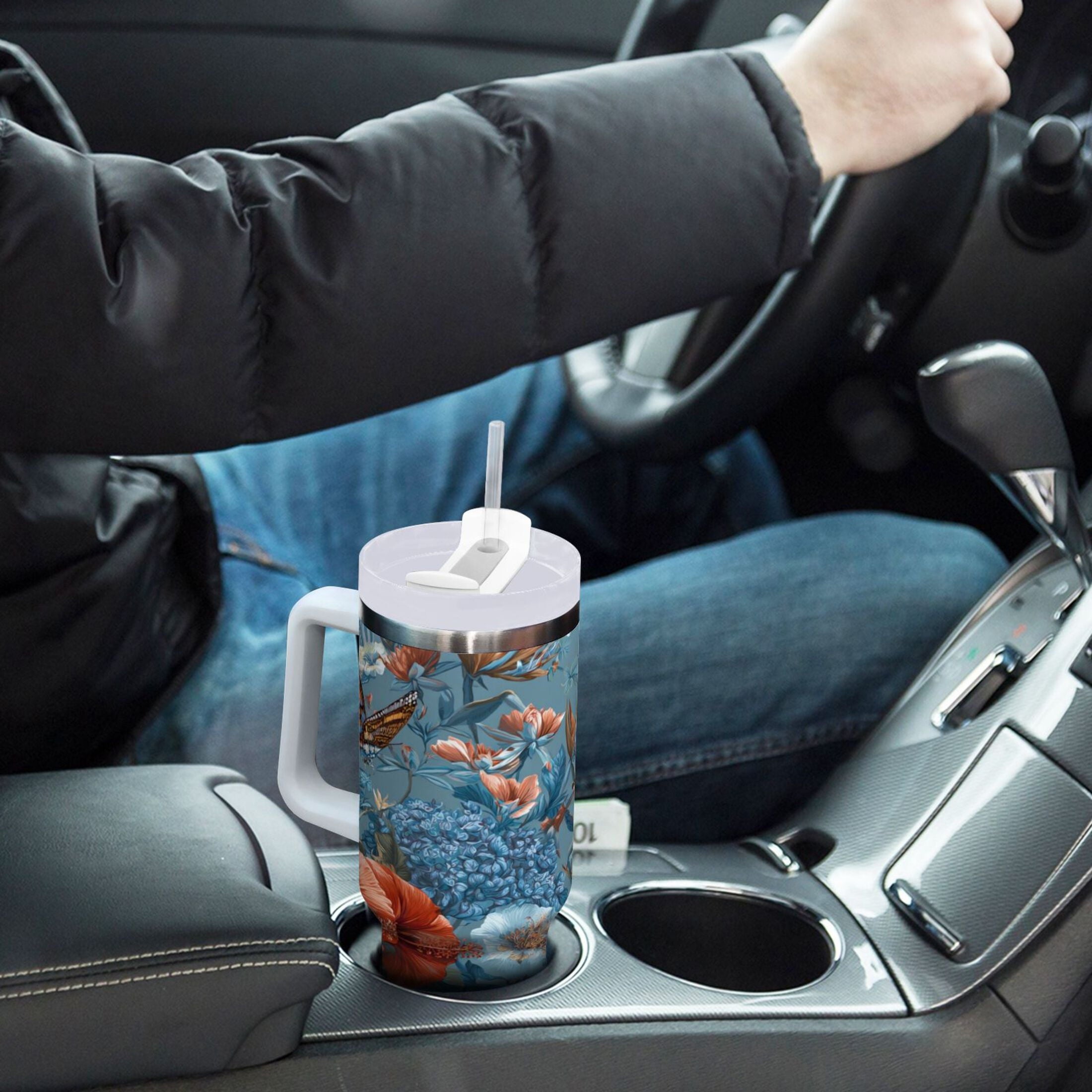 30 oz Insulated Stainless Steel Tumbler Double Wall Stainless Steel Tumbler with 2-Way Drinking Birds and Flowers XLNP