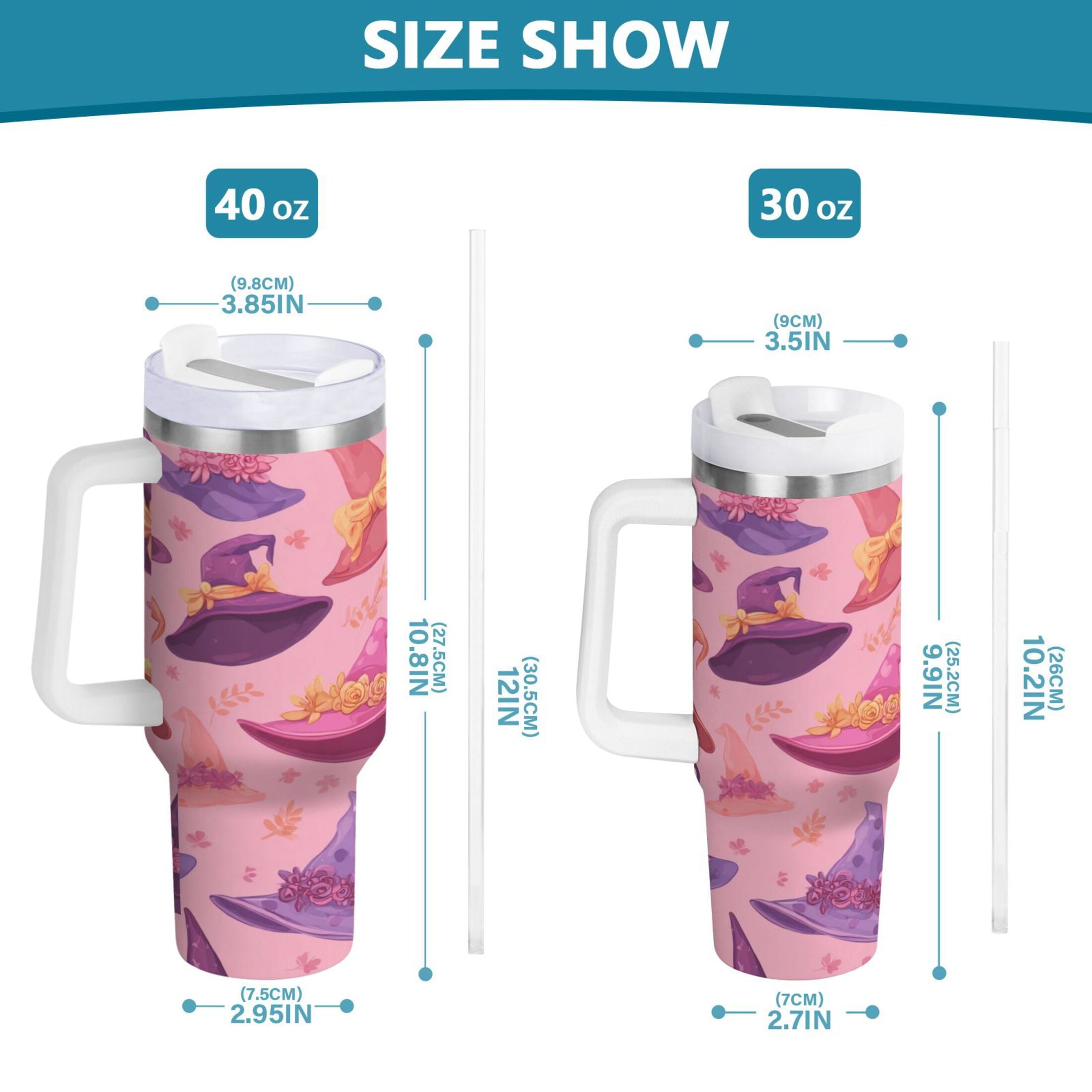 30 oz Insulated Stainless Steel Tumbler Double Wall Stainless Steel Tumbler with 2-Way Drinking Colorful Hat Pattern RWP1