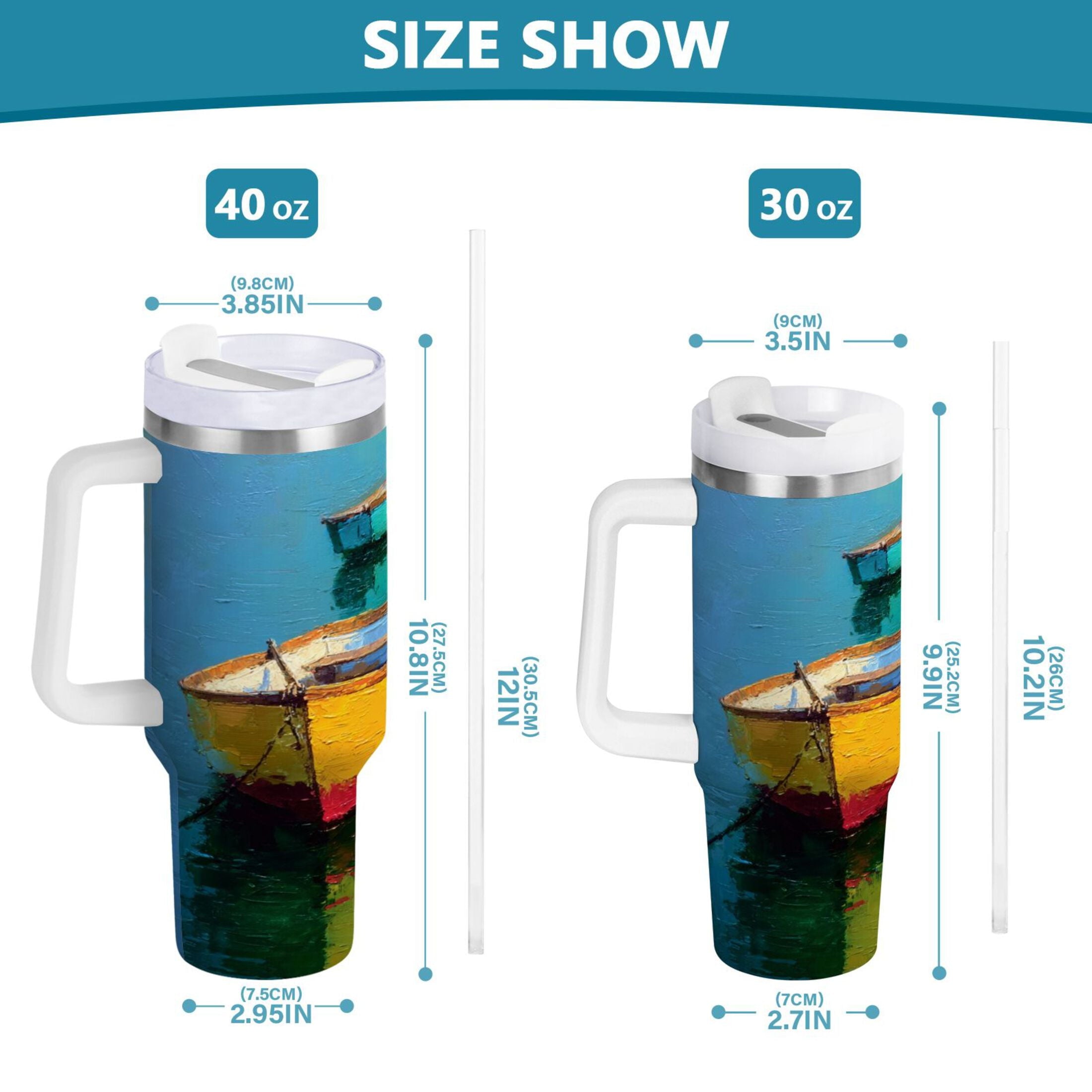 30 oz Insulated Stainless Steel Tumbler Double Wall Stainless Steel Tumbler with 2-Way Drinking Colorful Row Boats UZBY